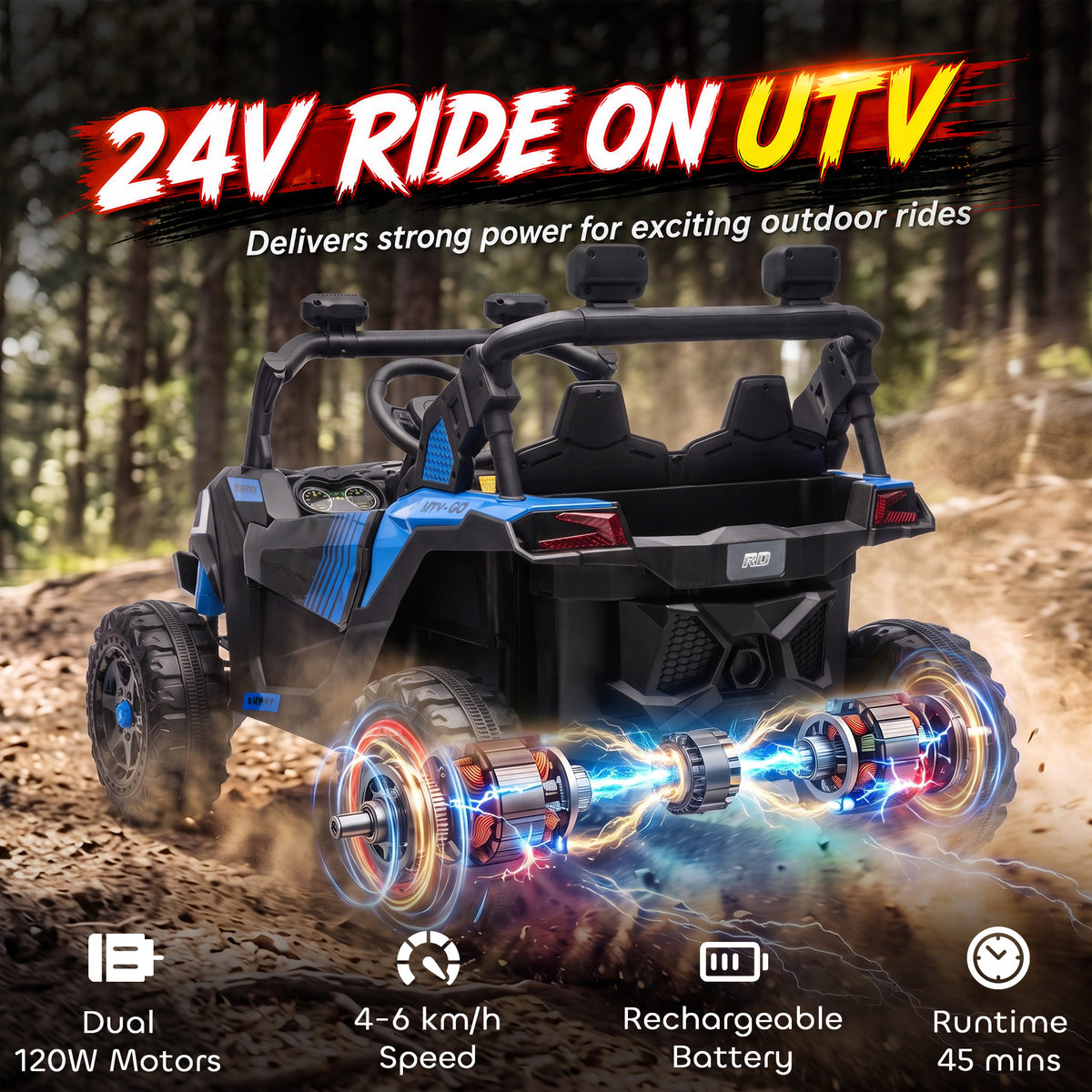 24V 2 Seater Ride On Truck Car for Big Kids with Remote Control, Dual Motors, 4-Wheel Suspension for Ages 3-8, Blue