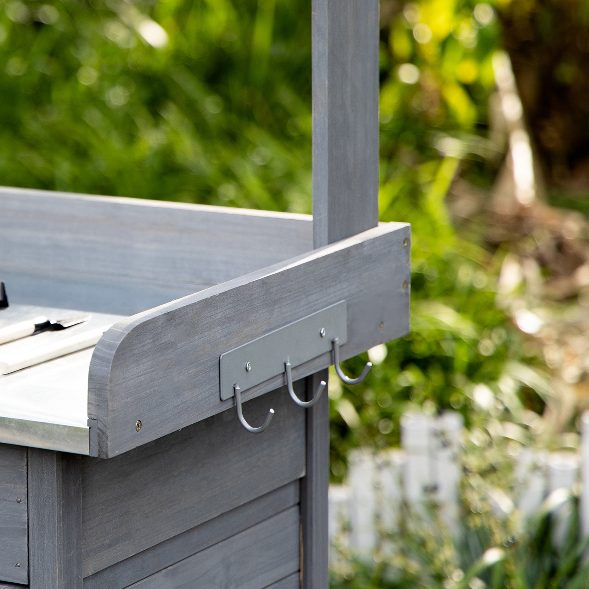 Outdoor Potting Bench Table, Garden Work Station with Storage Cabinet, Open Shelf and Steel Tabletop, Gray - Grey - Image 8