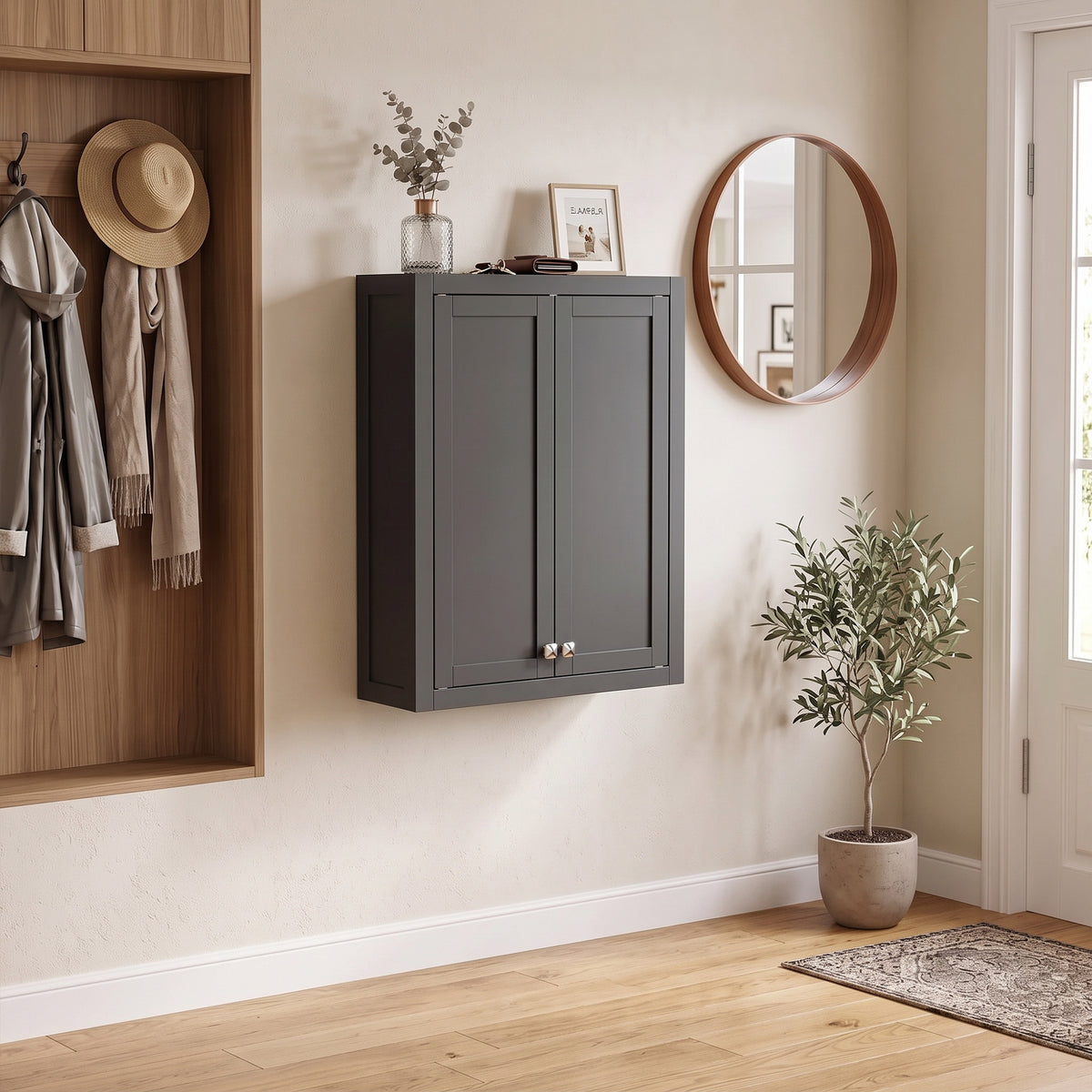 Bathroom Cabinet Wall Mounted, Modern Bathroom Wall Cabinet with 2 Doors and 2 Adjustable Shelves, Black