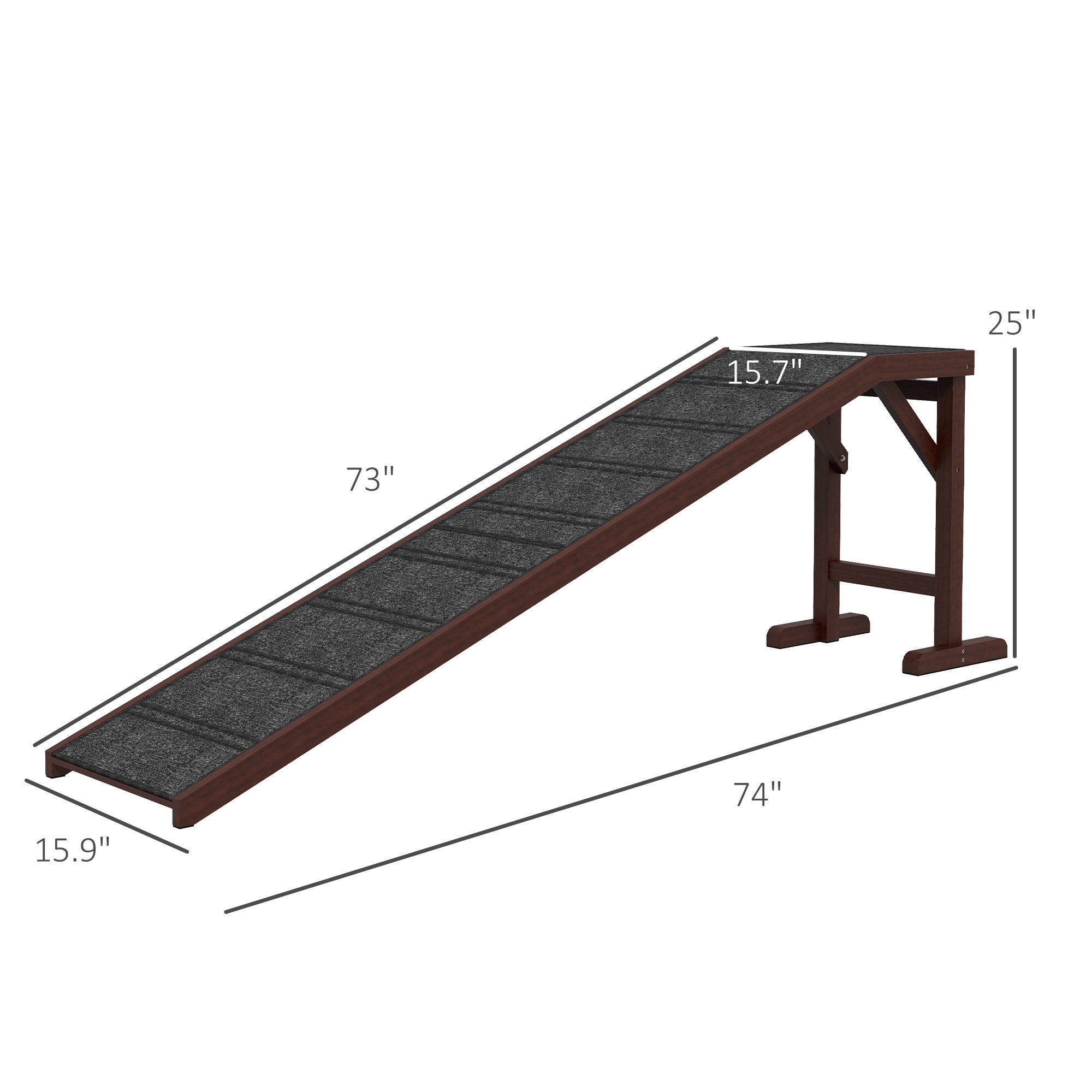 Dog Ramp for Bed, Pet Ramp for Dogs with Non-Slip Carpet and Top Platform, 74" x 16" x 25", Brown - Brown - Image 3