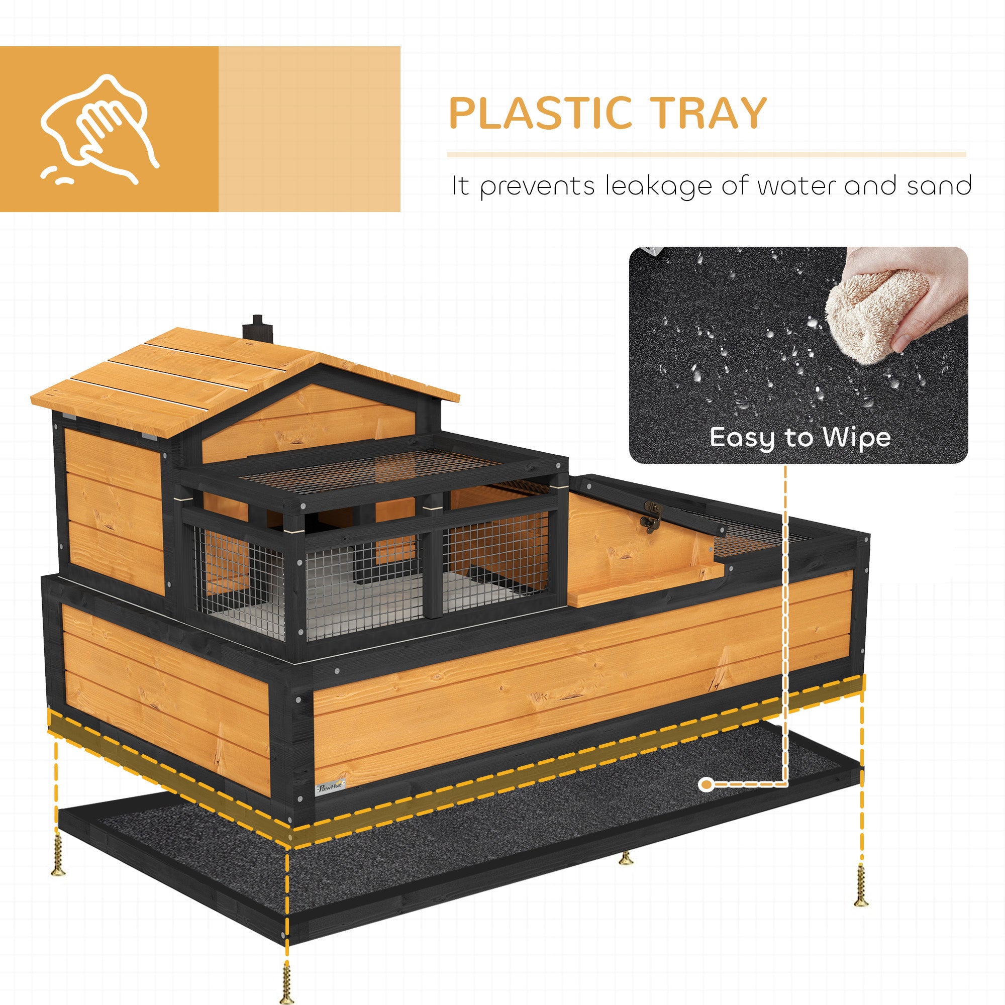 3-Room Tortoise Habitat House w/ Balcony & 2 Stories, 44" x 25.5" x 25", Yellow - Yellow - Image 6