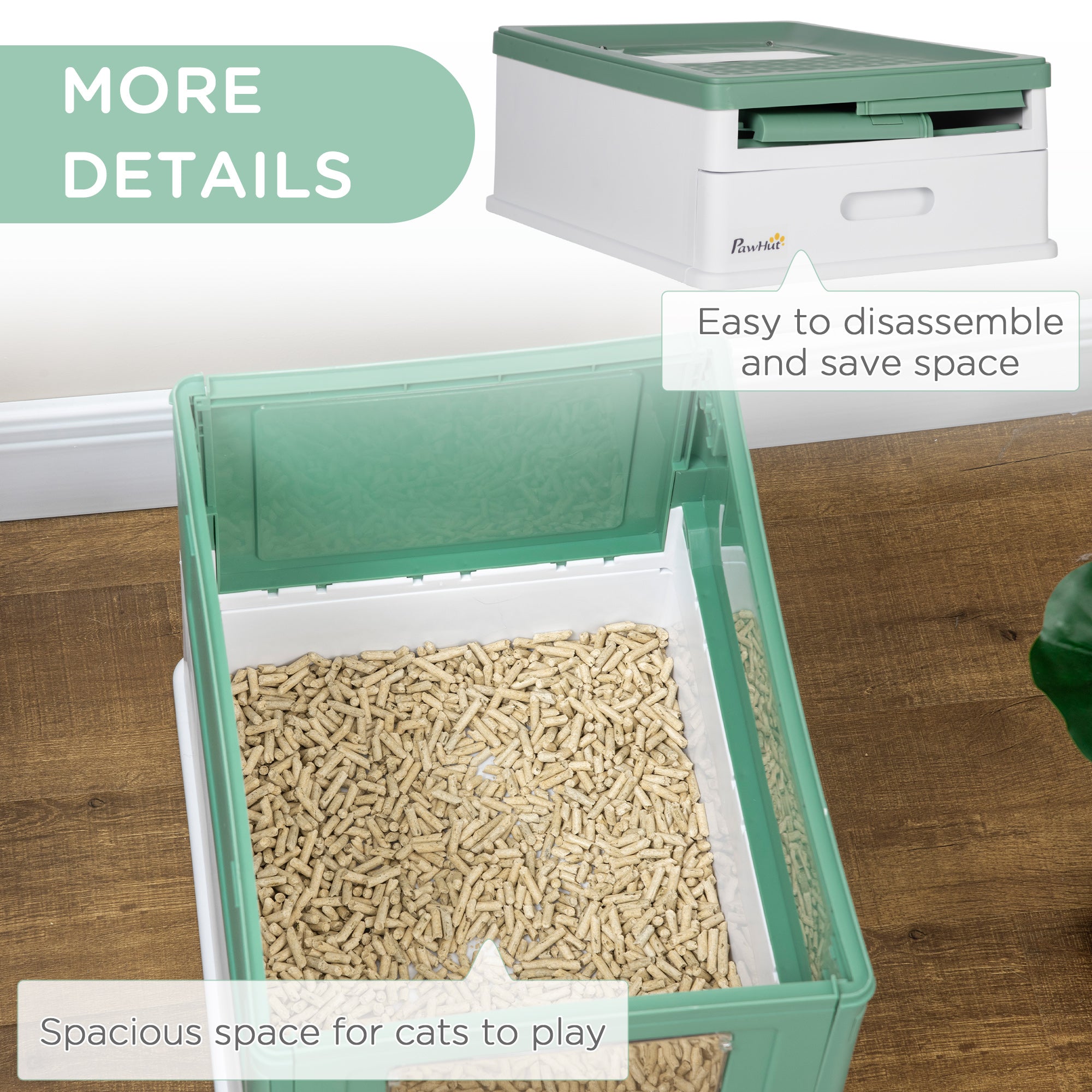 Fully Enclosed Cat Litter Box with Front Entry and Top Exit, Plastic, Green & White - Green - Image 7
