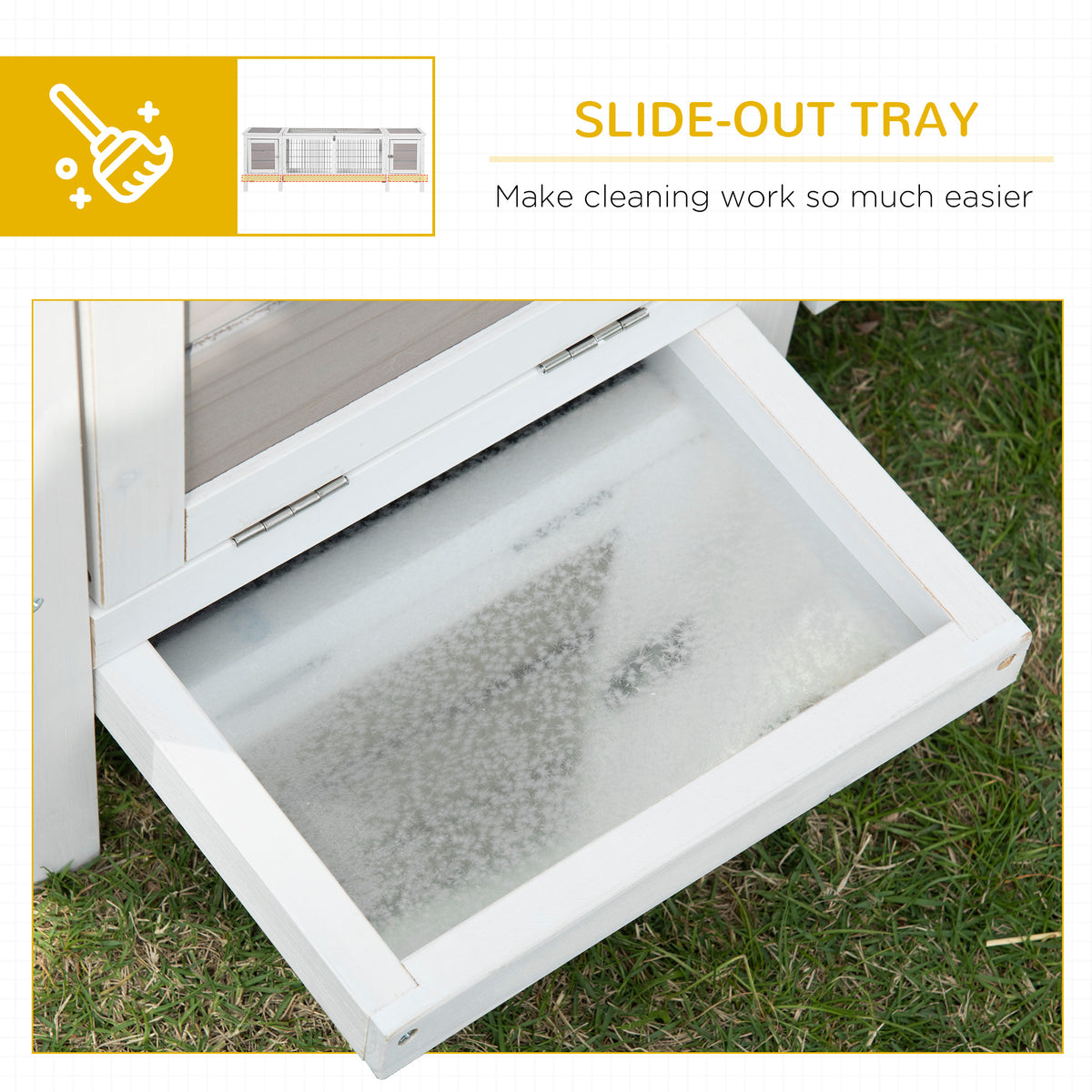 Rabbit Hutch, Bunny Cage, Guinea Pig House with Pull-Out Tray, and Divided Board for Indoor, White - White - Image 7