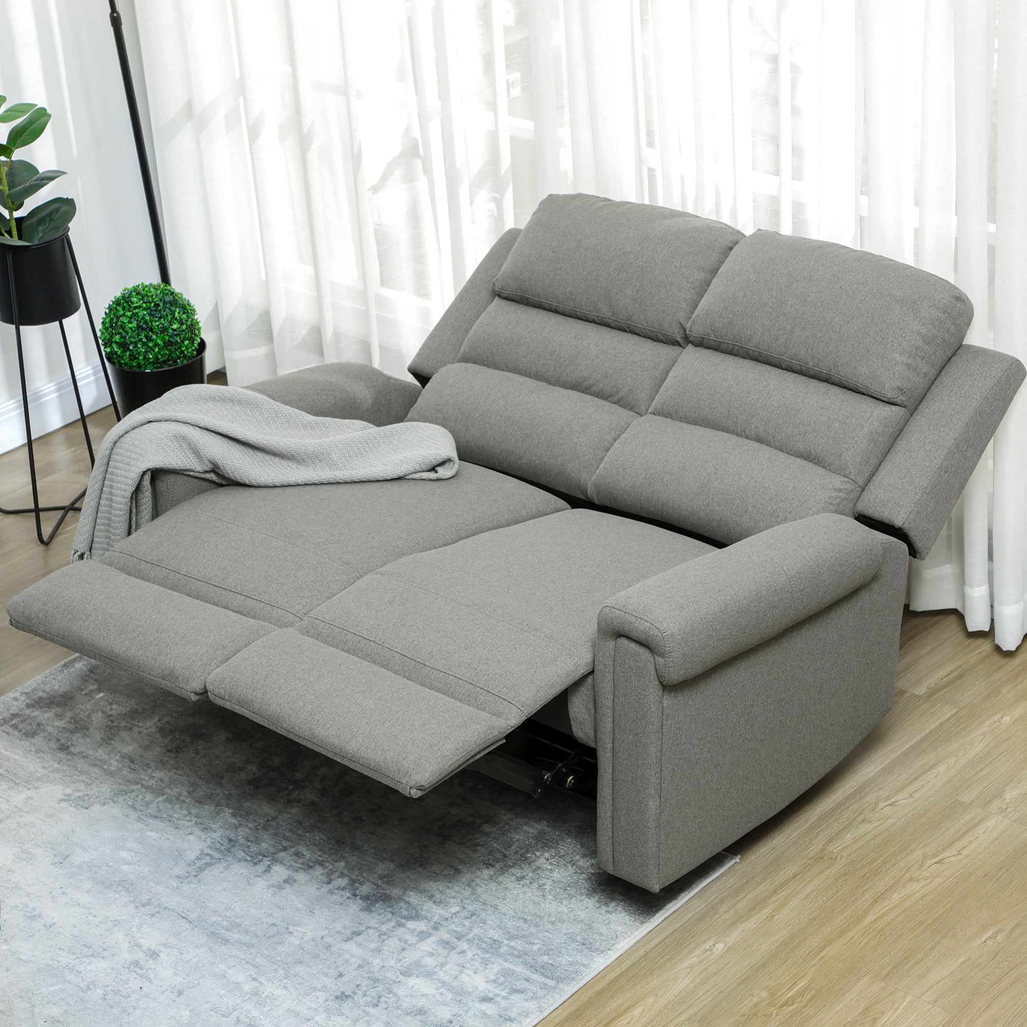 Fabric Reclining Sofa, 2 Seater Recliner Sofa with Manual Pull Tab, RV Couch, Home Seating, Gray