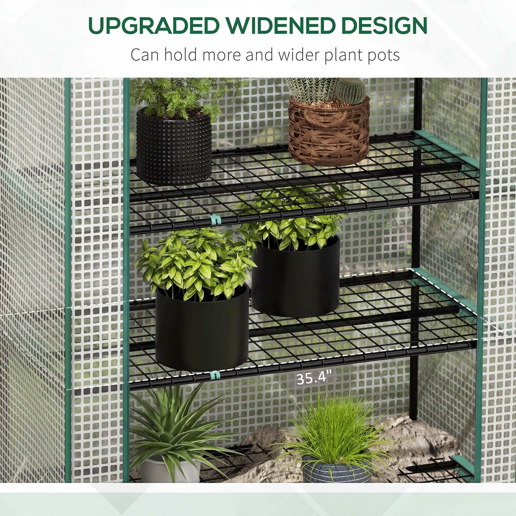 5 Tier Mini Greenhouse, Small Portable Greenhouse with PE Cover, Roll-Up Zippered Door, 76" x 35.4" x 19.3", White - White - Image 4