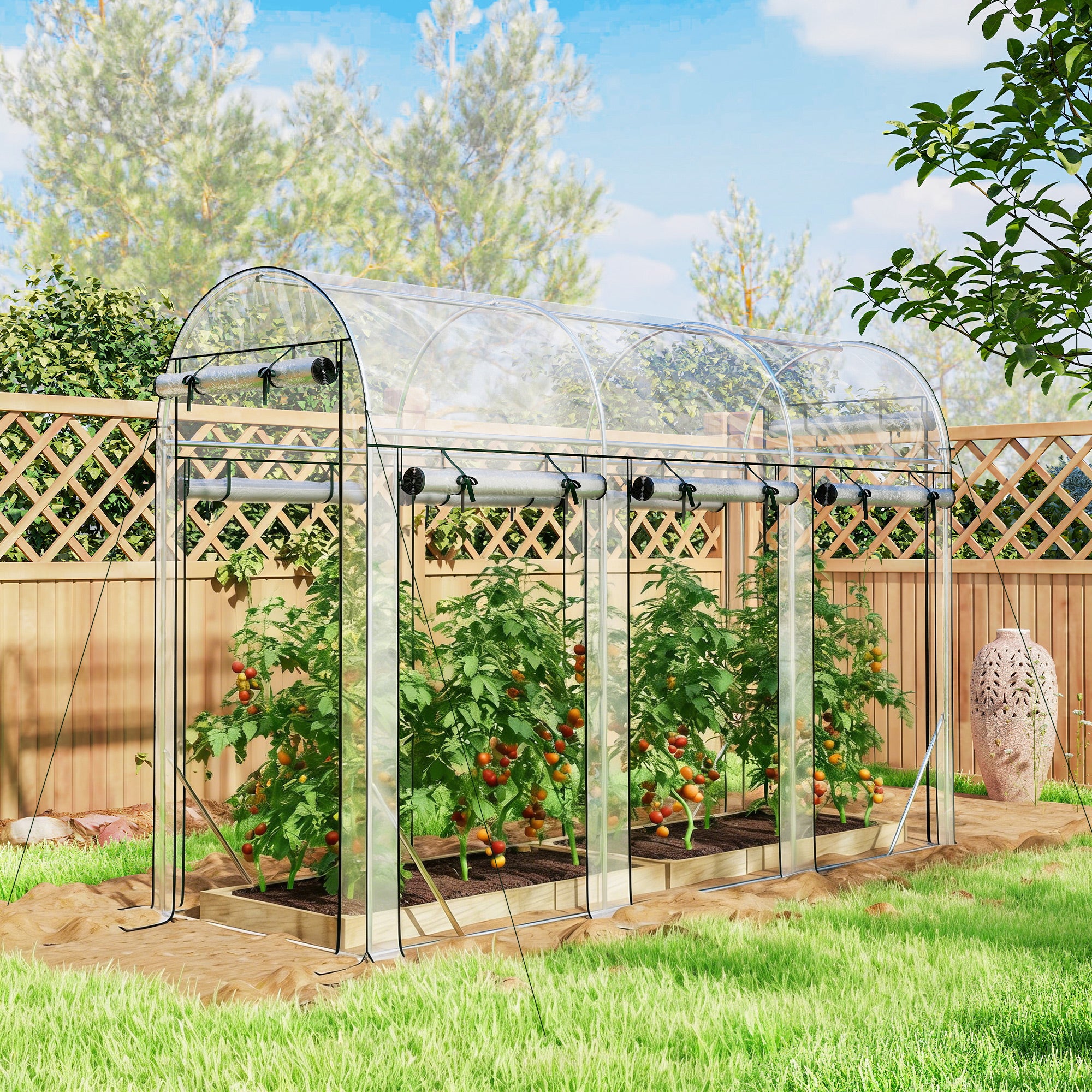 Walk-in Tunnel Greenhouse, Hoop House Greenhouse with 8 Roll-Up Doors, 10' x 3' x 6.5', Clear - Clear - Image 2