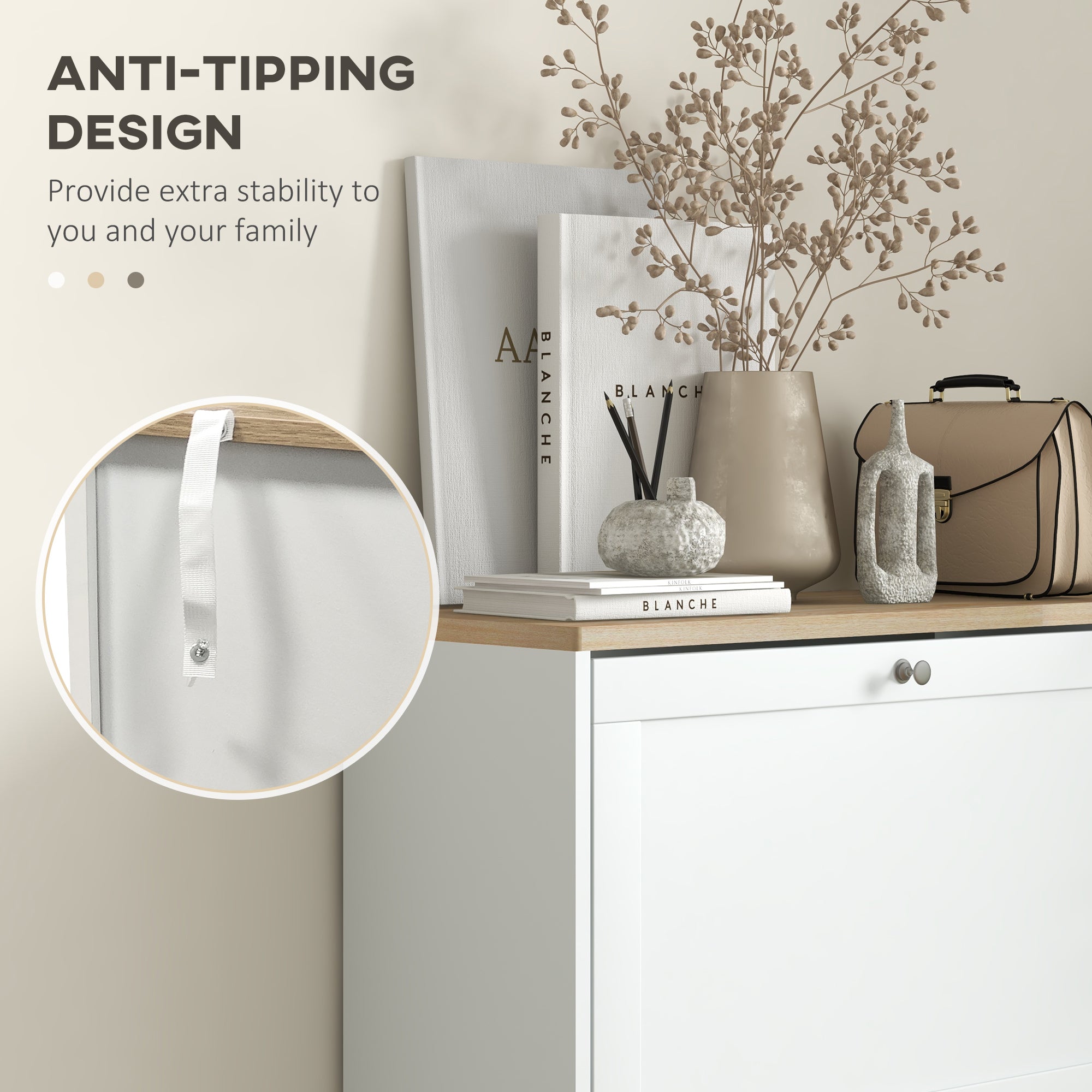 Modern Shoe Storage Cabinet with 3 Flip Drawers and Adjustable Shelves for 12-18 Pairs of Shoes, White
