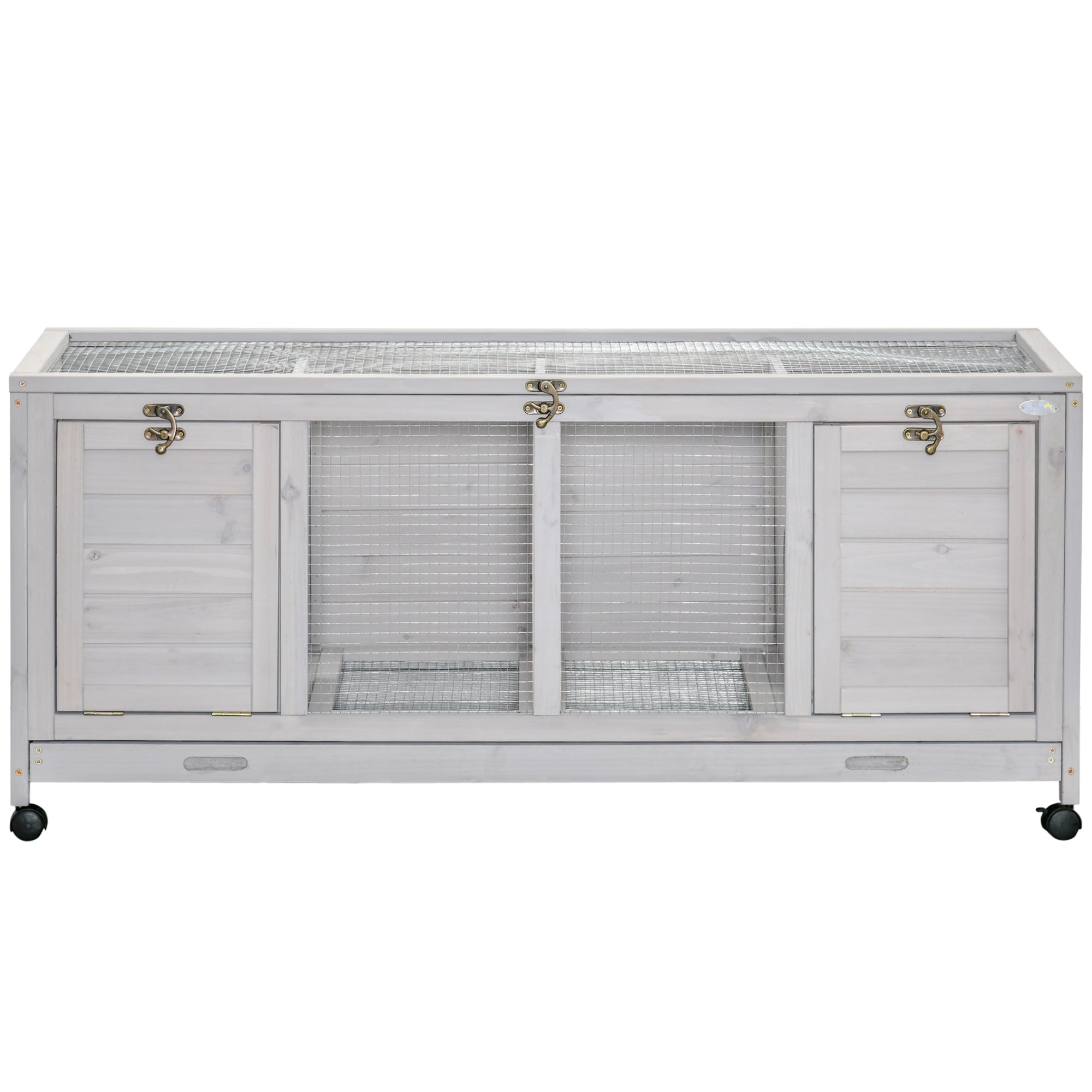 Wooden Rabbit Hutch with Wheels, Dividers for Indoor Use, Light Gray - Gray