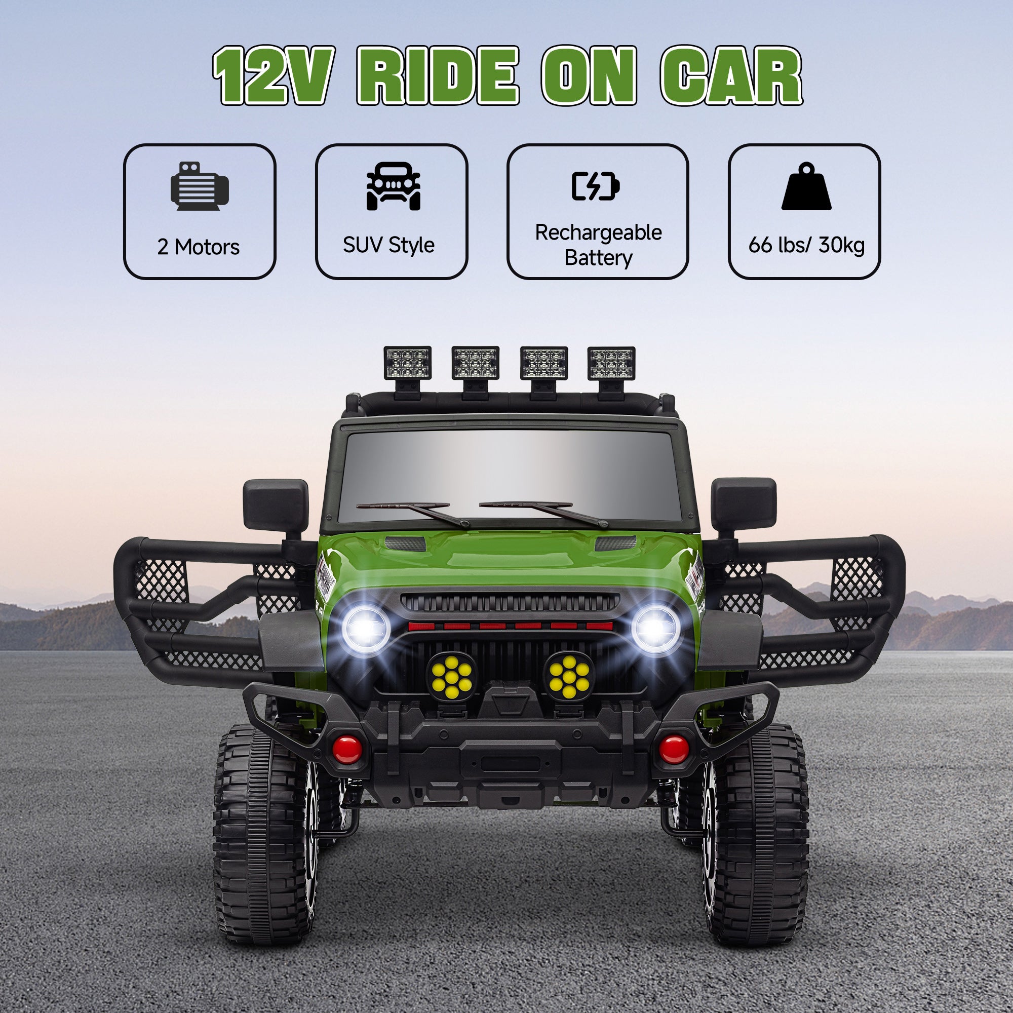 12V Battery Powered Ride on Car, Ride on Truck w/ Remote, 4 Suspension Wheels, Music Horn Lights, Green