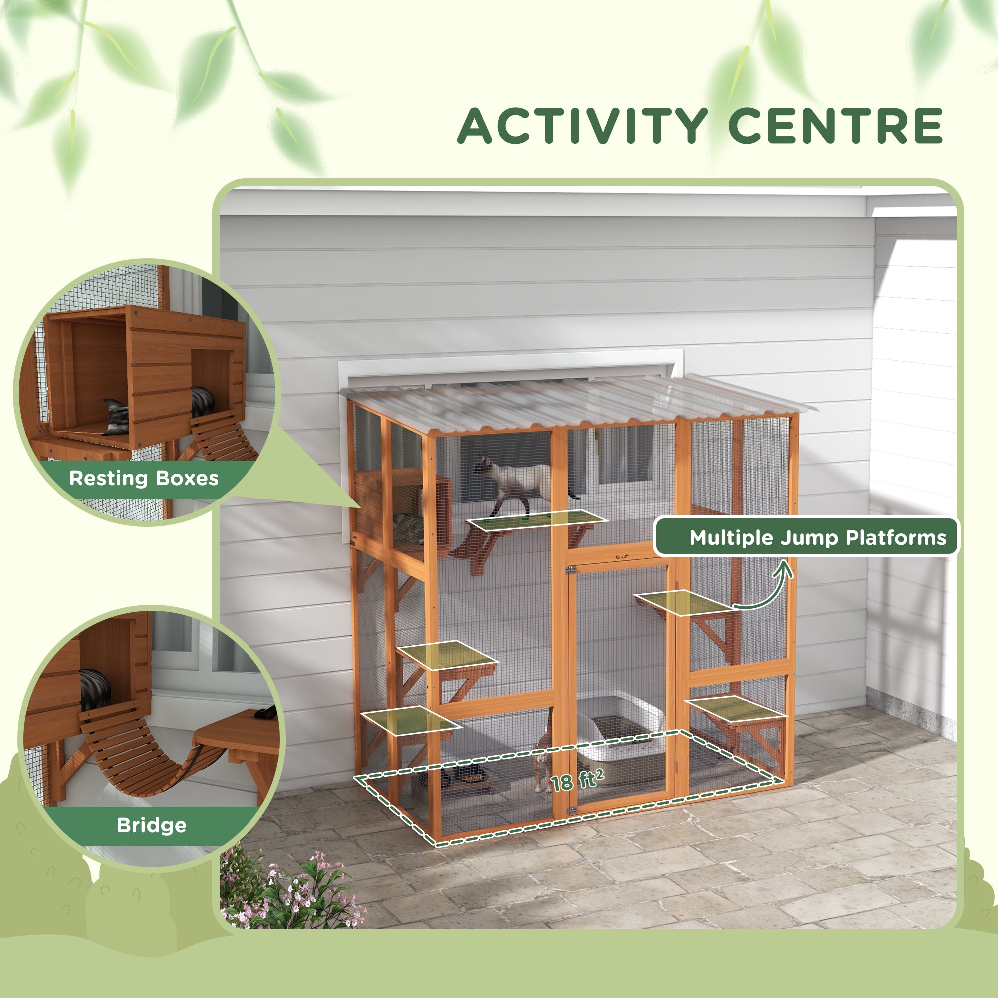 Catio Cat Window Box Outside Enclosure with Bridge Platforms - Orange - Image 5