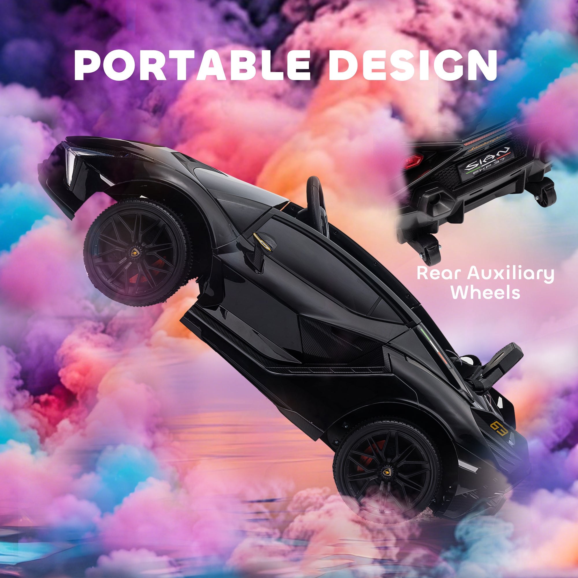 12V Lamborghini SIAN Licensed Electric Car for kids with Remote Control, Horn, Music, & Headlights, Black