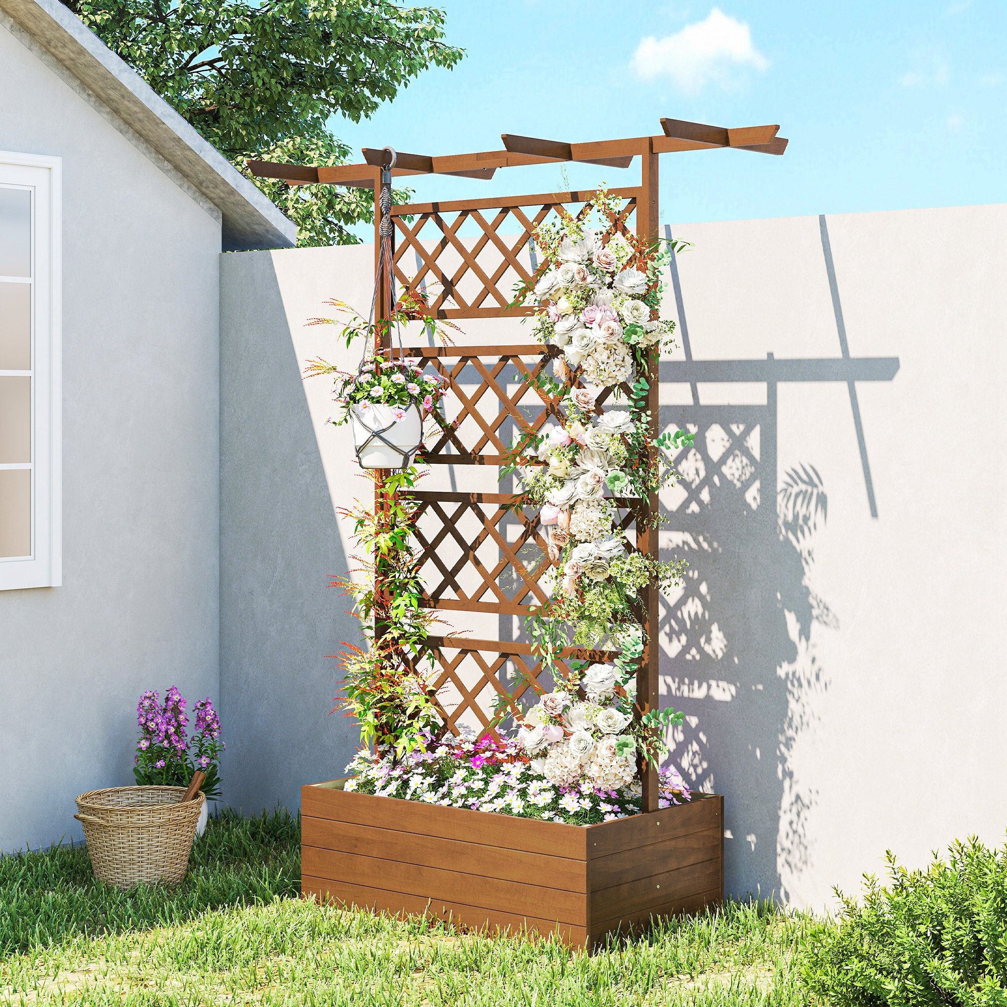 Wooden Trellis Planter Box, Raised Garden Bed to Grow Vegetables, Herbs and Flowers - Orange - Image 2