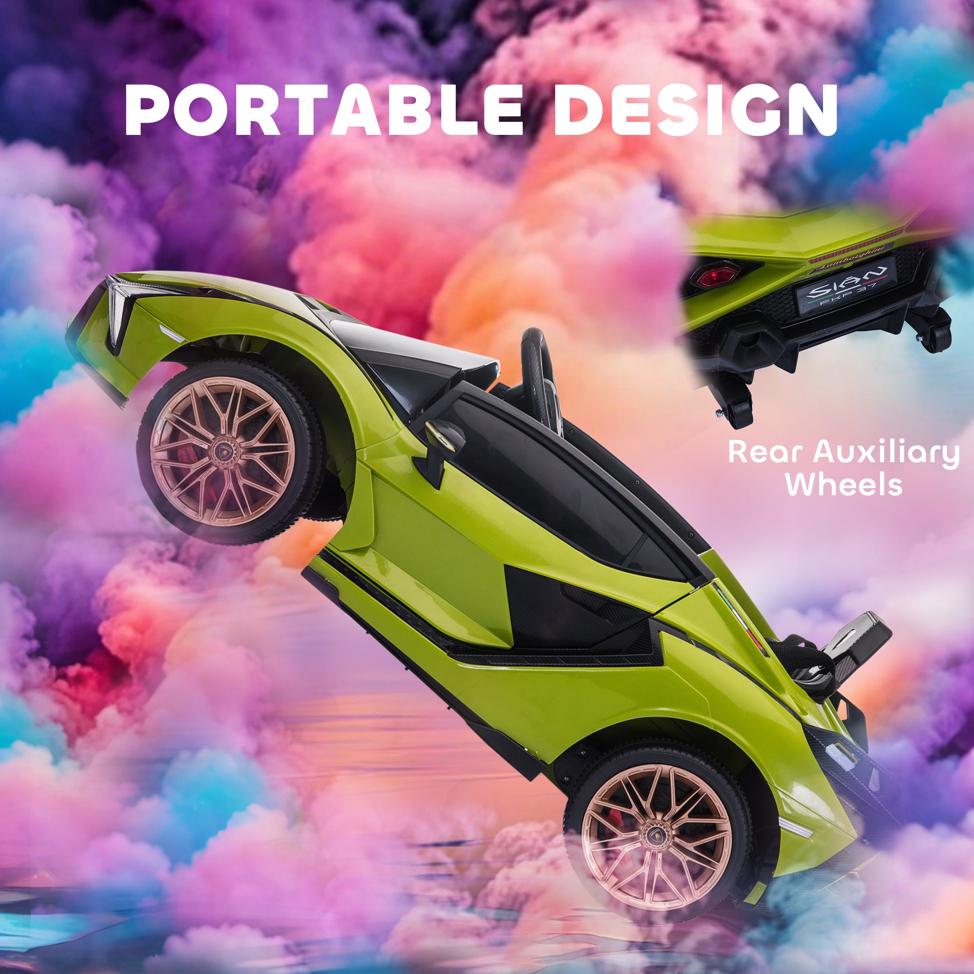12V Lamborghini SIAN Licensed Electric Car for kids with Remote Control, Horn, Music, & Headlights, Green