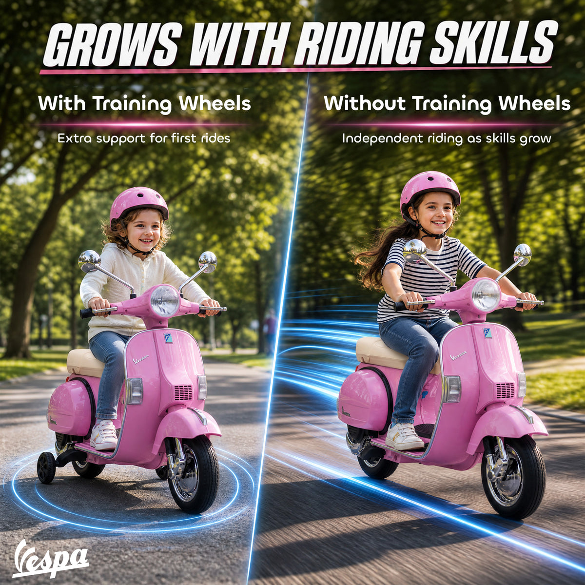 12V Kid Motorcycle, Electric Motorbike with Training Wheels, Rear Suspension, Steering Limitation for 3-6 Years, Pink