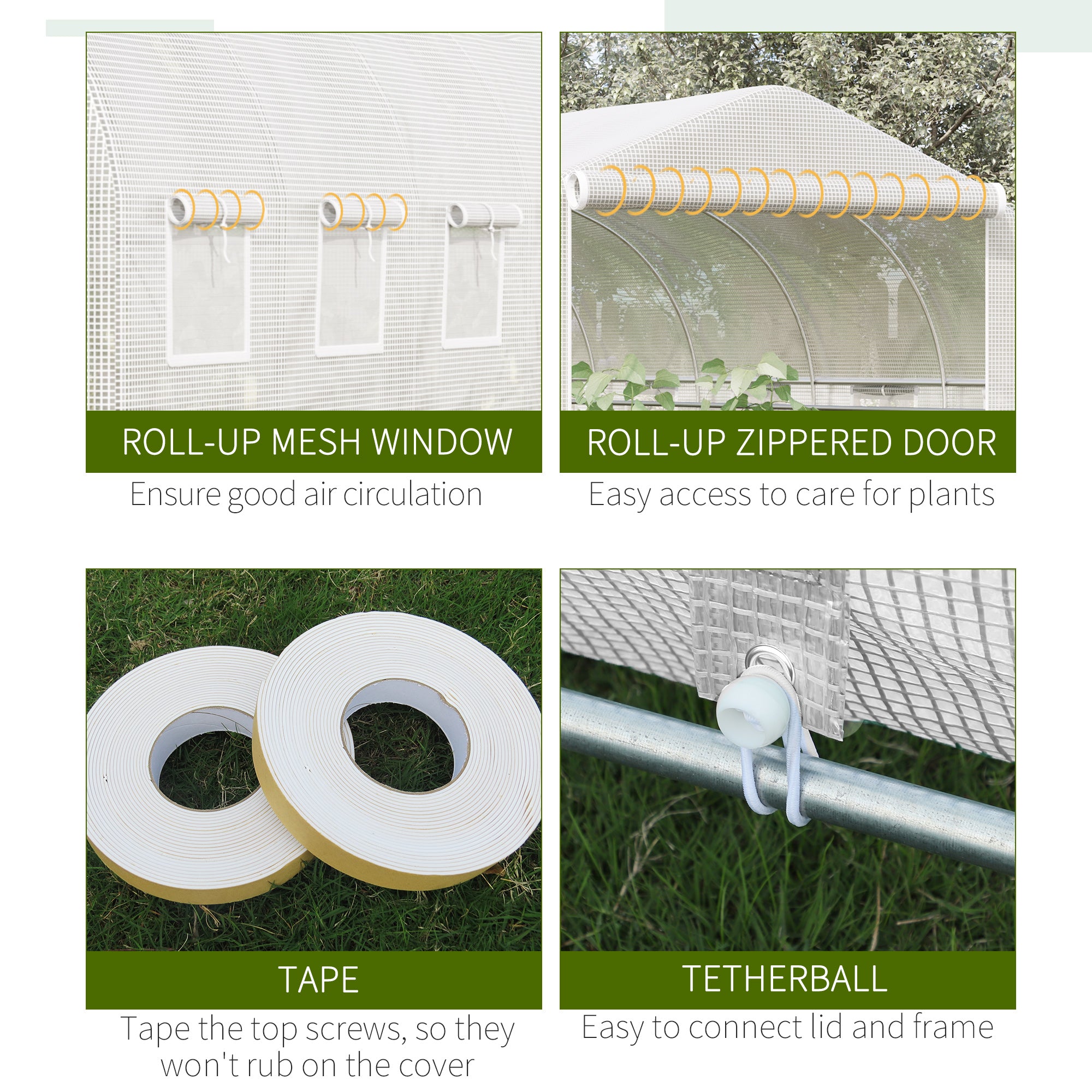 20' x 10' x 7' Walk-In Tunnel Greenhouse with Zippered Door & 8 Mesh Windows, Large Garden Green House Kit, Galvanized Steel Frame, White - White - Image 7