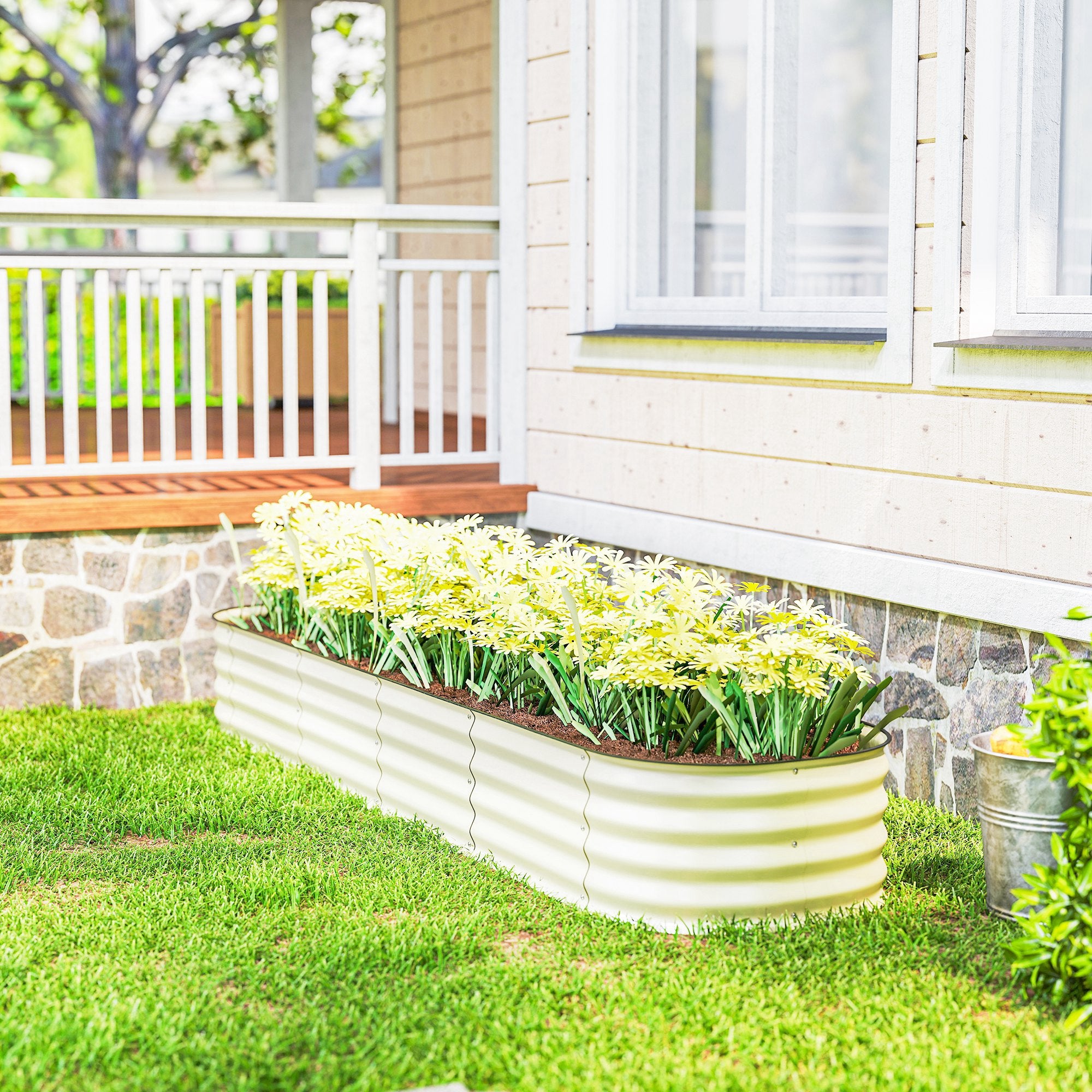 7.9' x 2' x 1' Galvanized Raised Garden Bed Kit, Metal Planter Box with Safety Edging, Cream - Cream White - Image 8