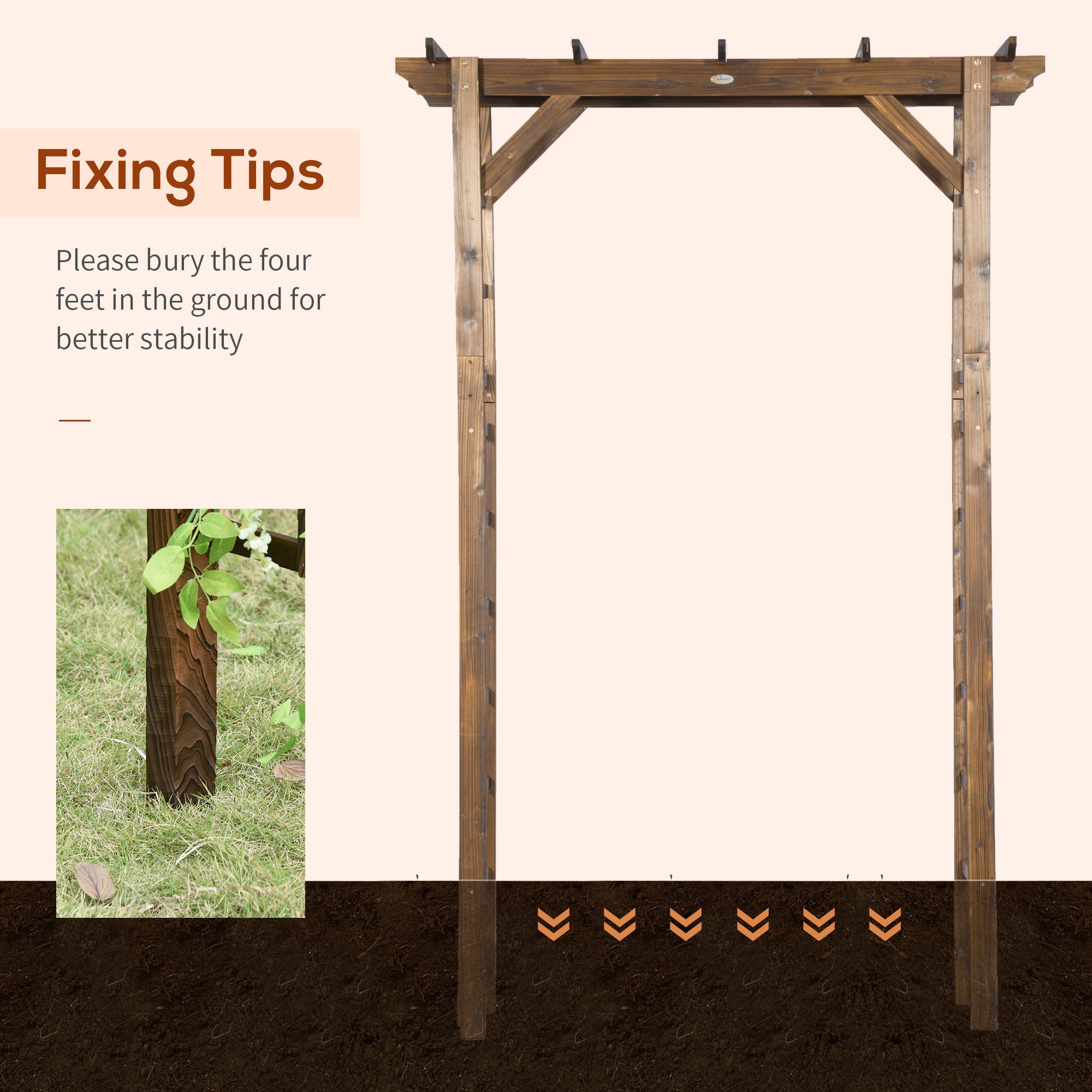 85" Wooden Garden Arbor for Wedding and Ceremony, Outdoor Garden Arch Trellis for Climbing Vines - Carbonized - Carbonized - Image 5