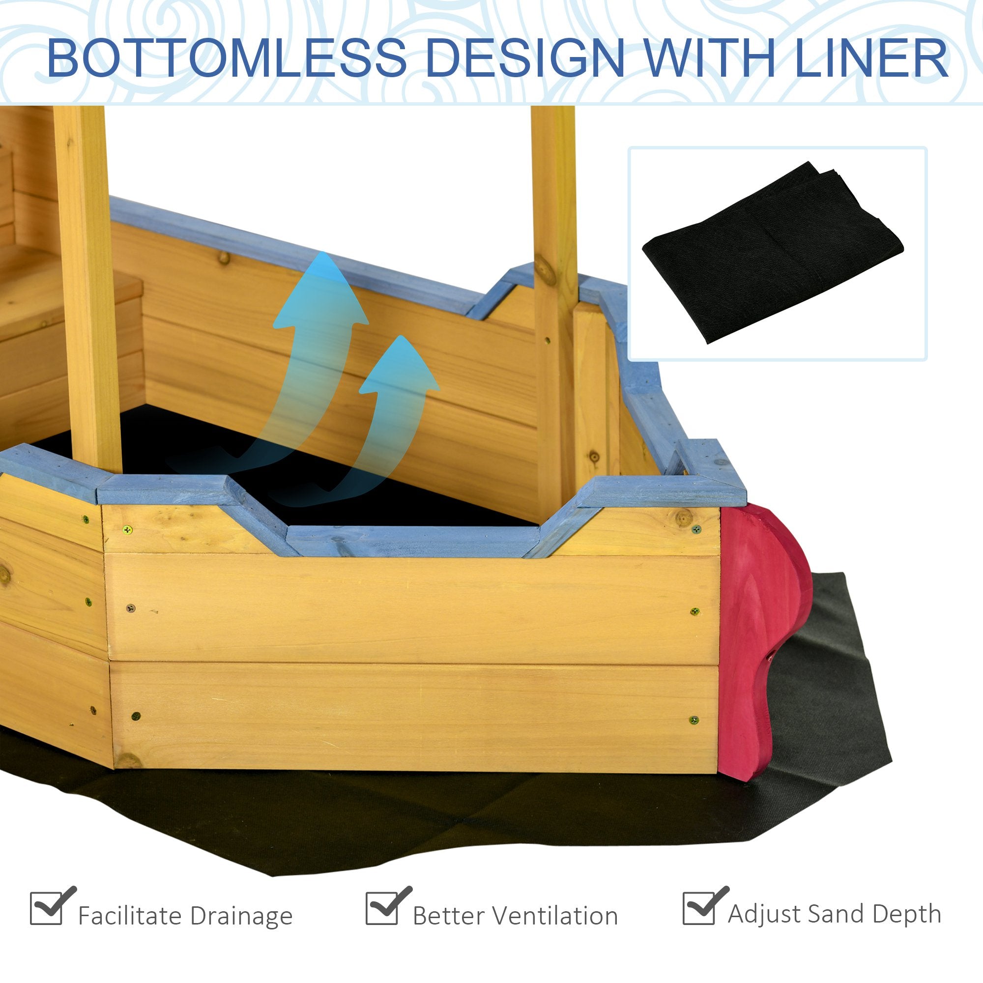 Kids Wooden Sandbox, w/ Canopy Bench Seat Storage Space, Aged 3-8 Years Old