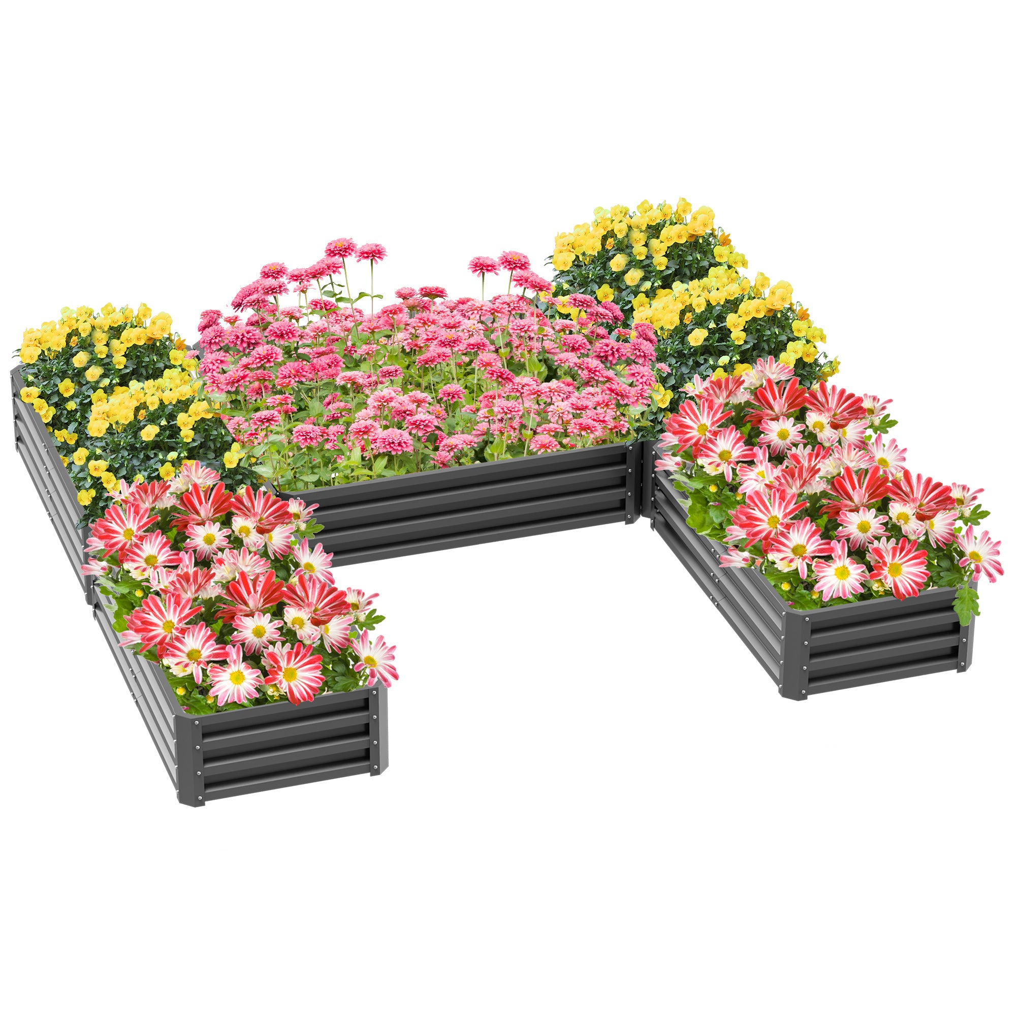 Steel Raised Garden Bed, Set of 5 Large Box Planters for Outdoor Plants Vegetables Flowers Herbs, 8x8x1ft, Gray - Gray