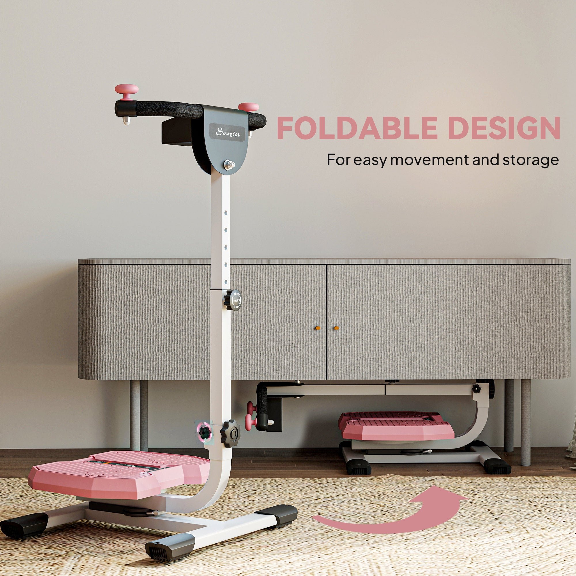 Foldable Ab Twister Board for Waist Trimming with LCD Display, Ab Workout Equipment for Women and Men, Pink