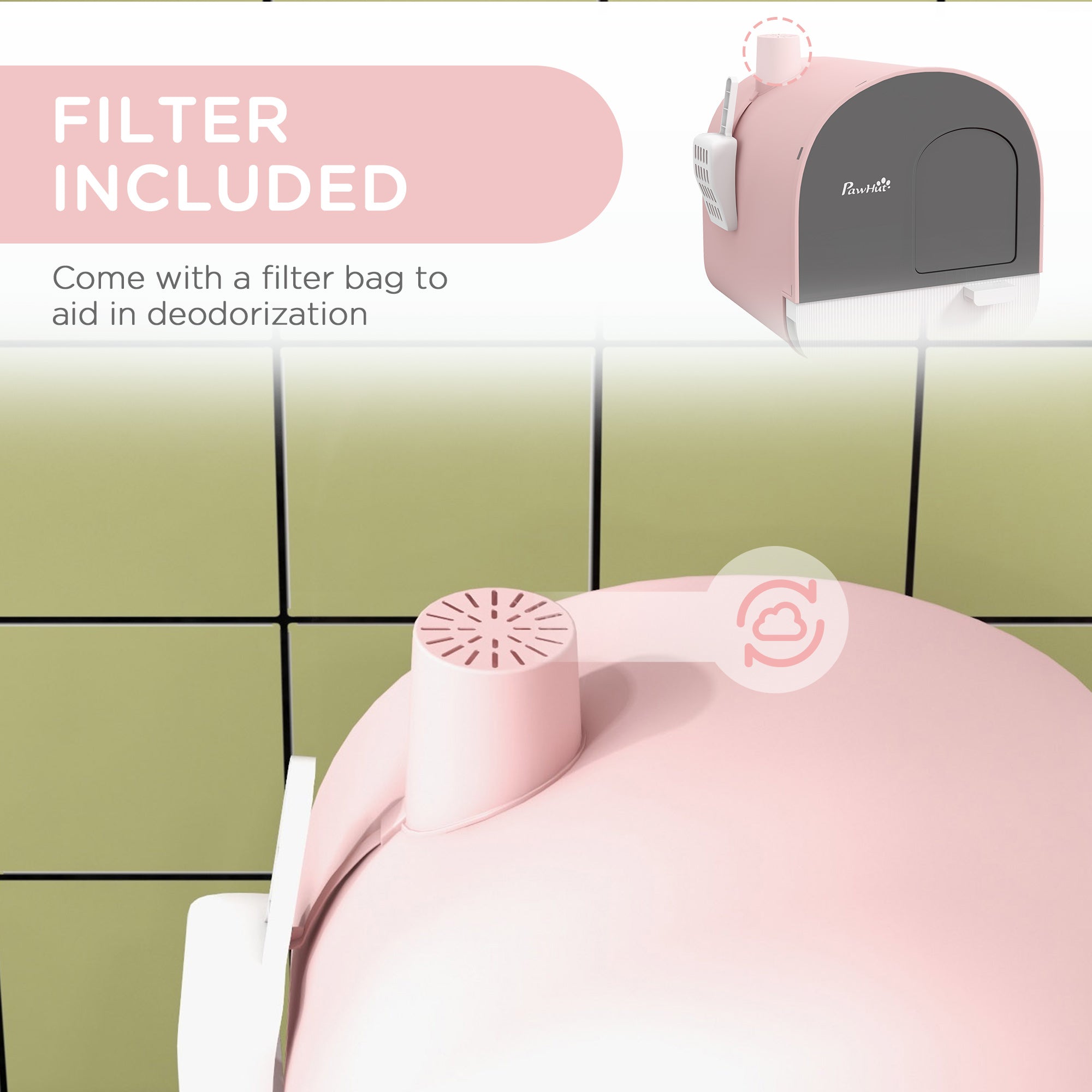 Cat Litter Box with Lid with Scoop and Filter, Pink - Pink - Image 6