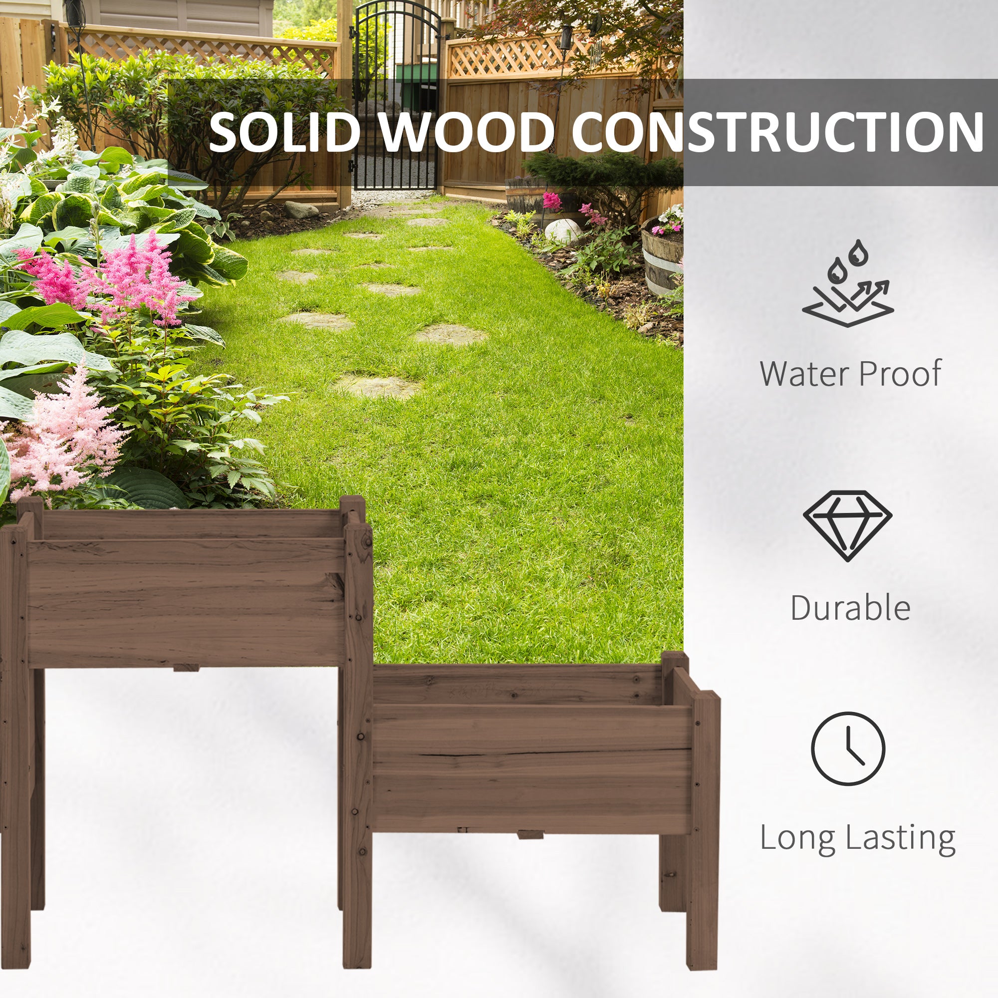 73" x 18" x 32" 3 Tier Raised Garden Bed w/ Three Elevated Planter Box for Vegetables, Herb and Flowers, Coffee - Coffee - Image 7