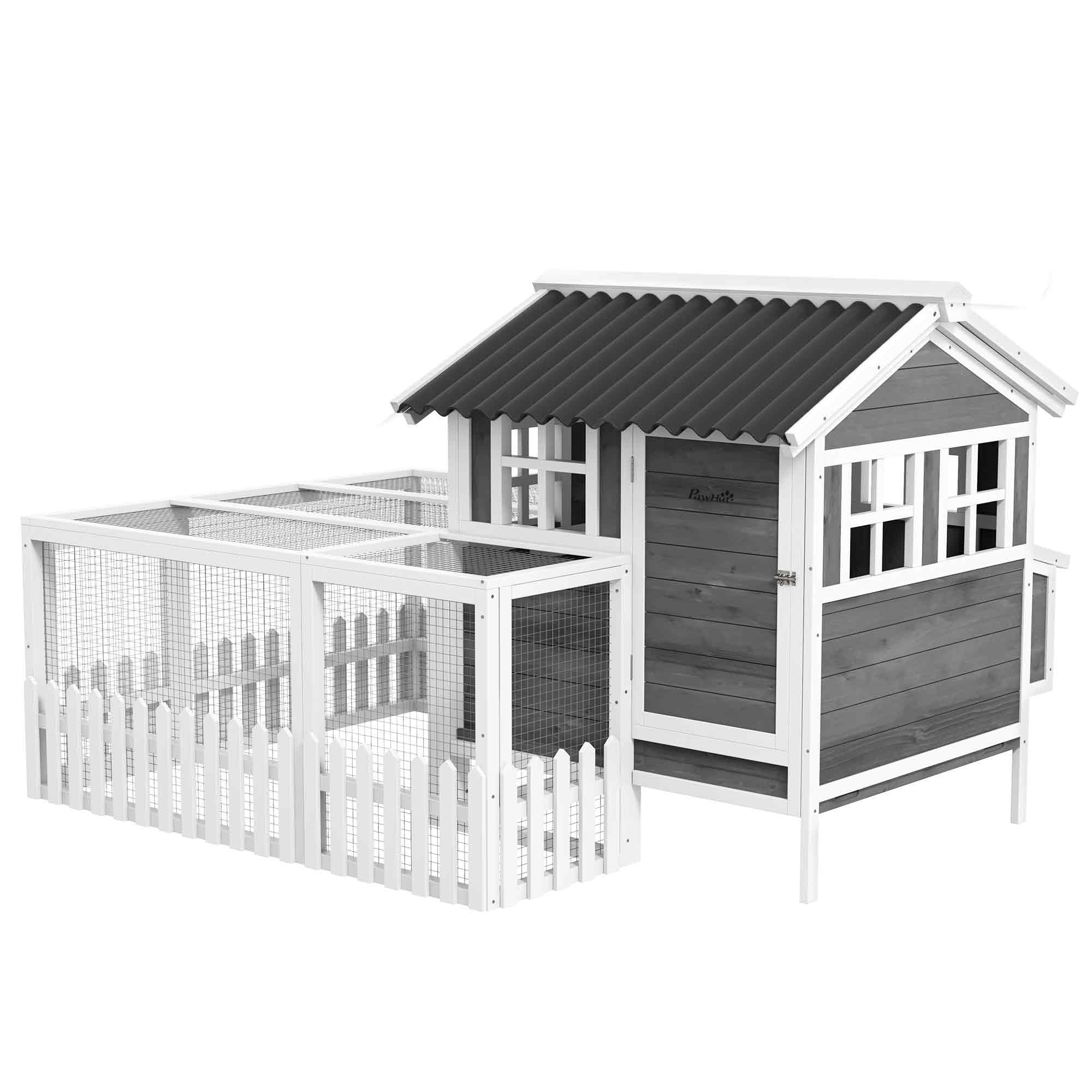Wooden Chicken Coop with Run for 1-2 Chickens, 68" x 59" x 42" - Dark Gray