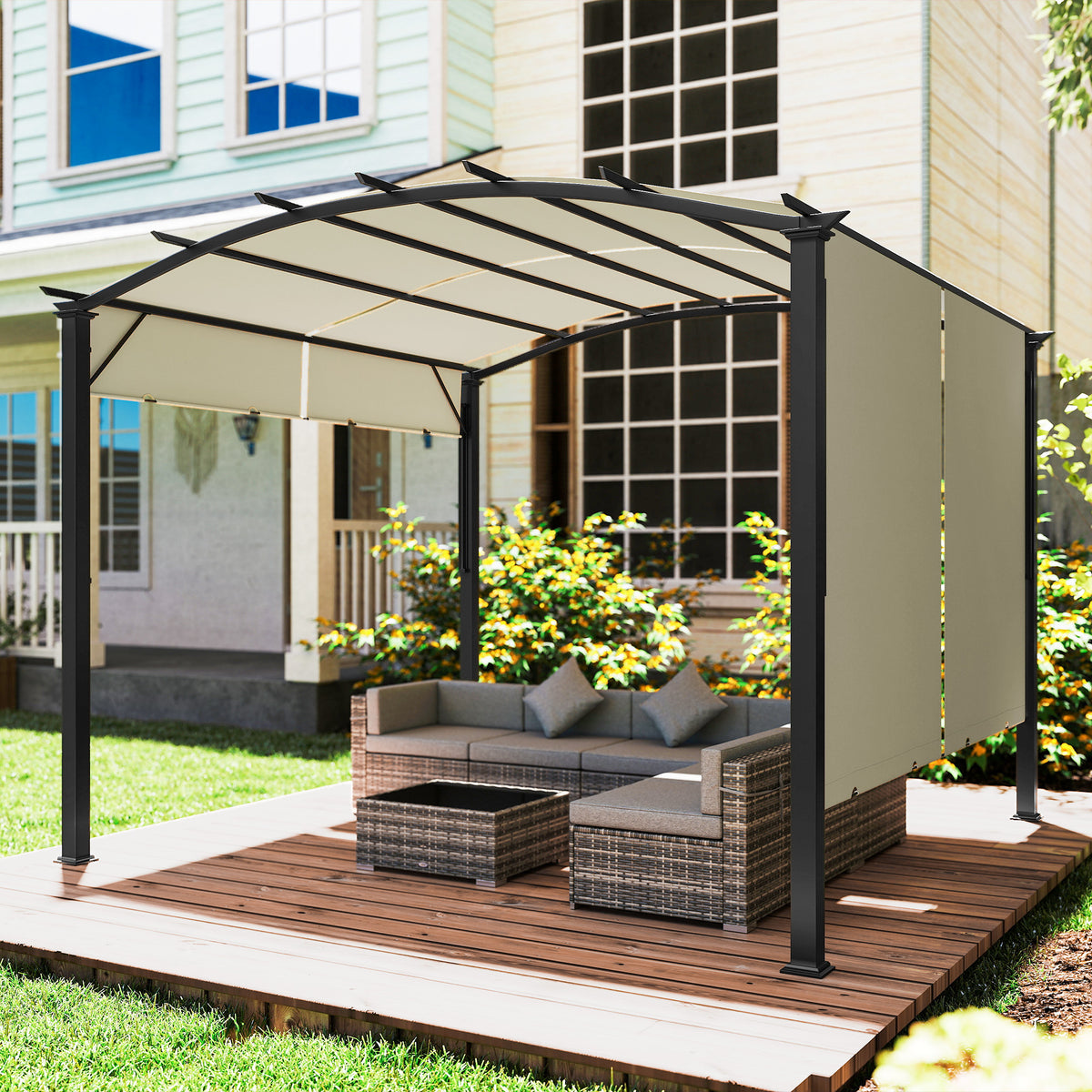 11' x 11' Outdoor Retractable Pergola Canopy for Backyard, Beige