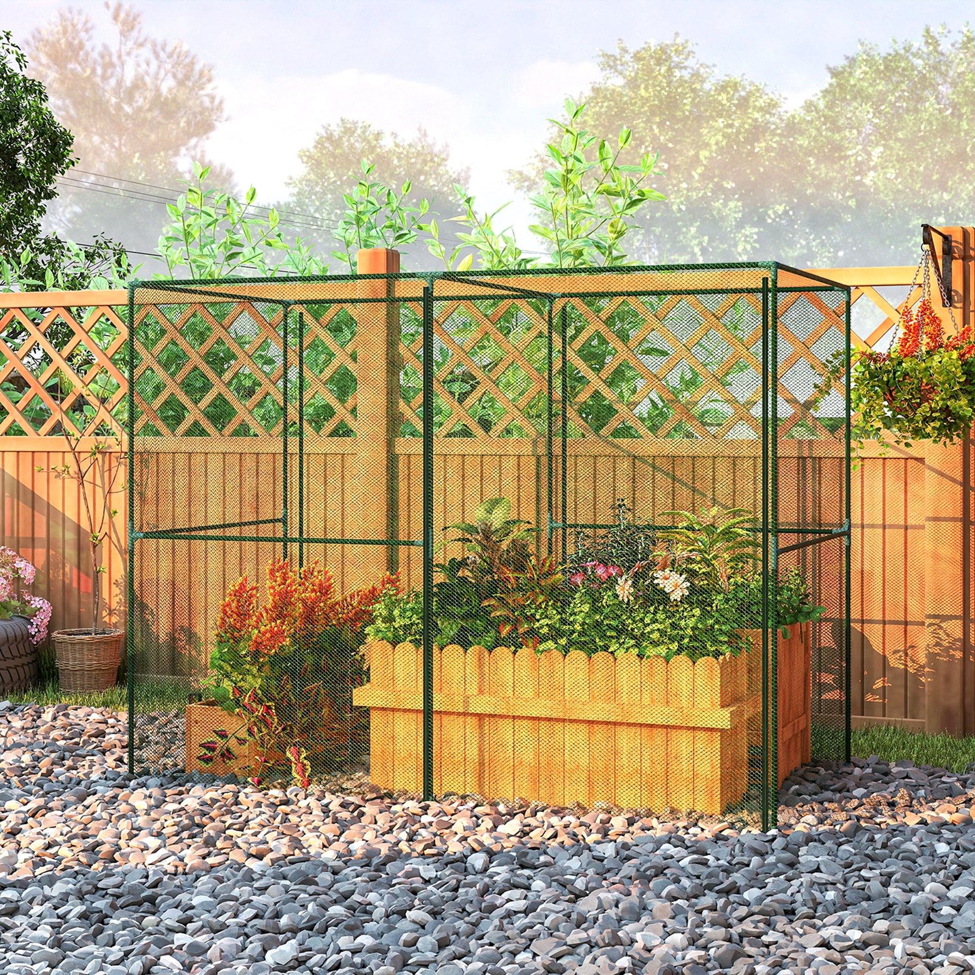 Walk-in Crop Cage, Plant Protectors from Animals with Roll Up Zippered Door, 7.9' x 3.9' x 6.1', Green - Green - Image 7