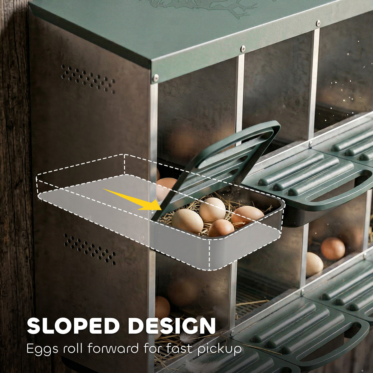 Chicken Nesting Boxes, 8 Compartment Metal Nesting Boxes for Chickens, Two-Tier Egg Laying Boxes with Vented Holes