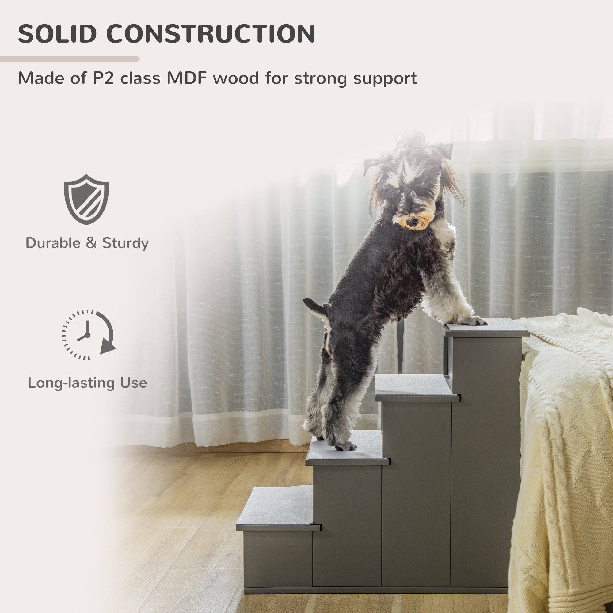 Pet Stairs, Small Dog Steps for Couch Bed with Cushioned Removable Covering, 15.75" x 23.25" x 21.25", Grey - Grey - Image 6