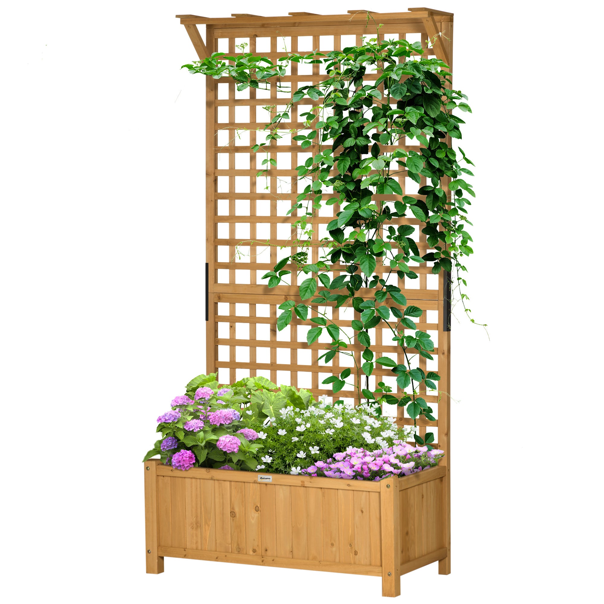 Wood Planter with Trellis for Vine Climbing, Raised Garden Bed, Privacy Screen for Backyard, Patio, Yellow - Yellow