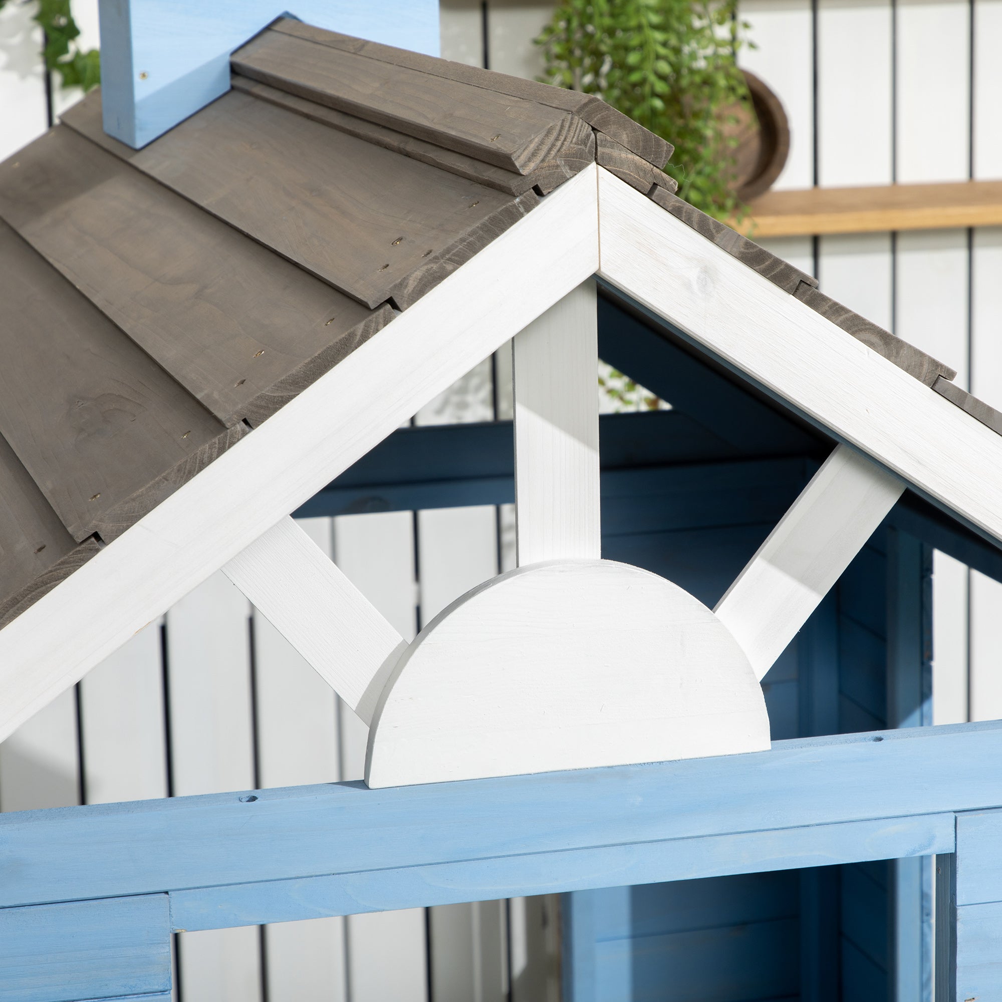 Wooden Playhouse for Kids Outdoor with Flower Pot Holders, Door, Windows, Service Stations for 3-7 Years, Blue