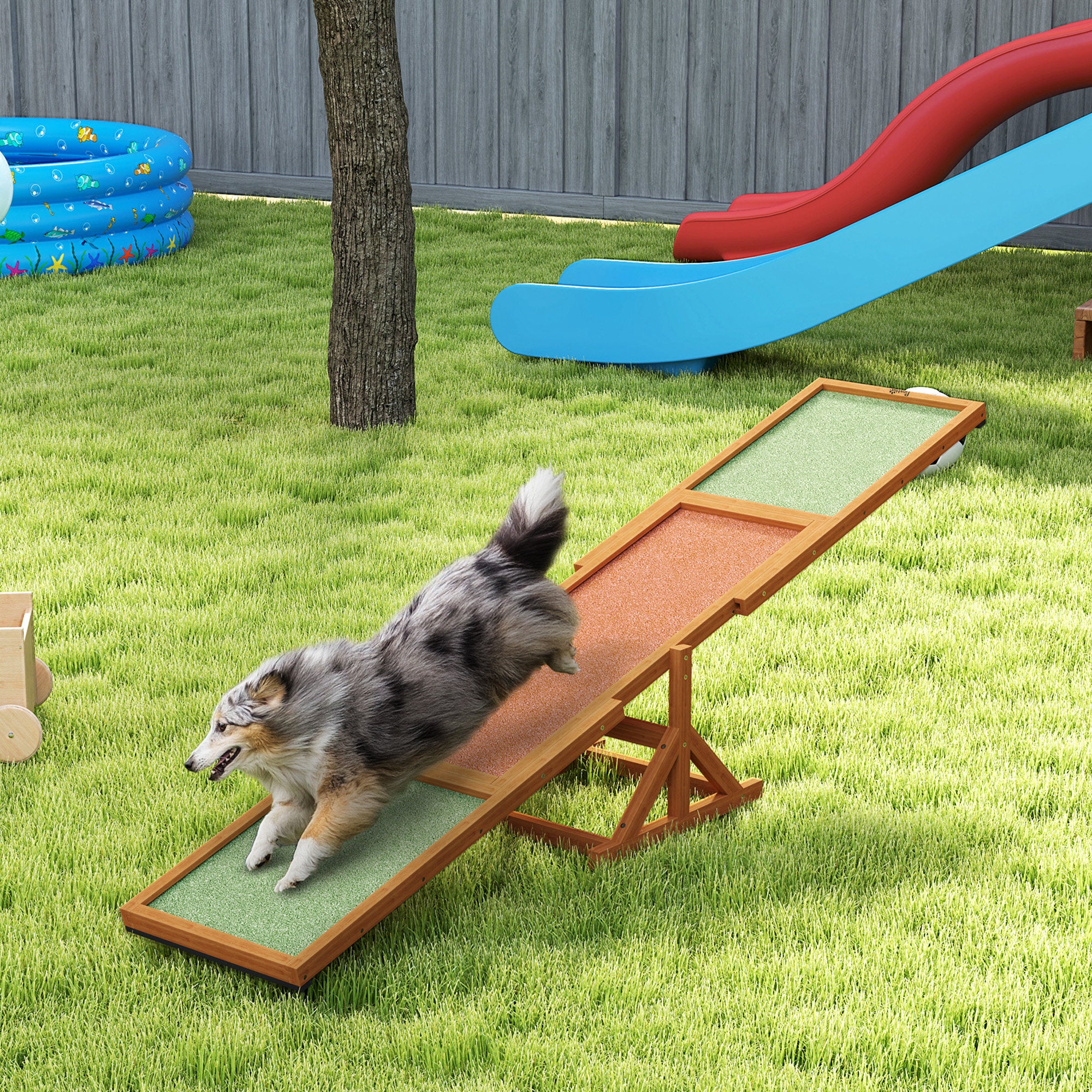 Wooden Dog Agility Seesaw for Training and Exercise, Weather Resistant, 83" L x 16" W x 14" H, Orange - Orange - Image 2