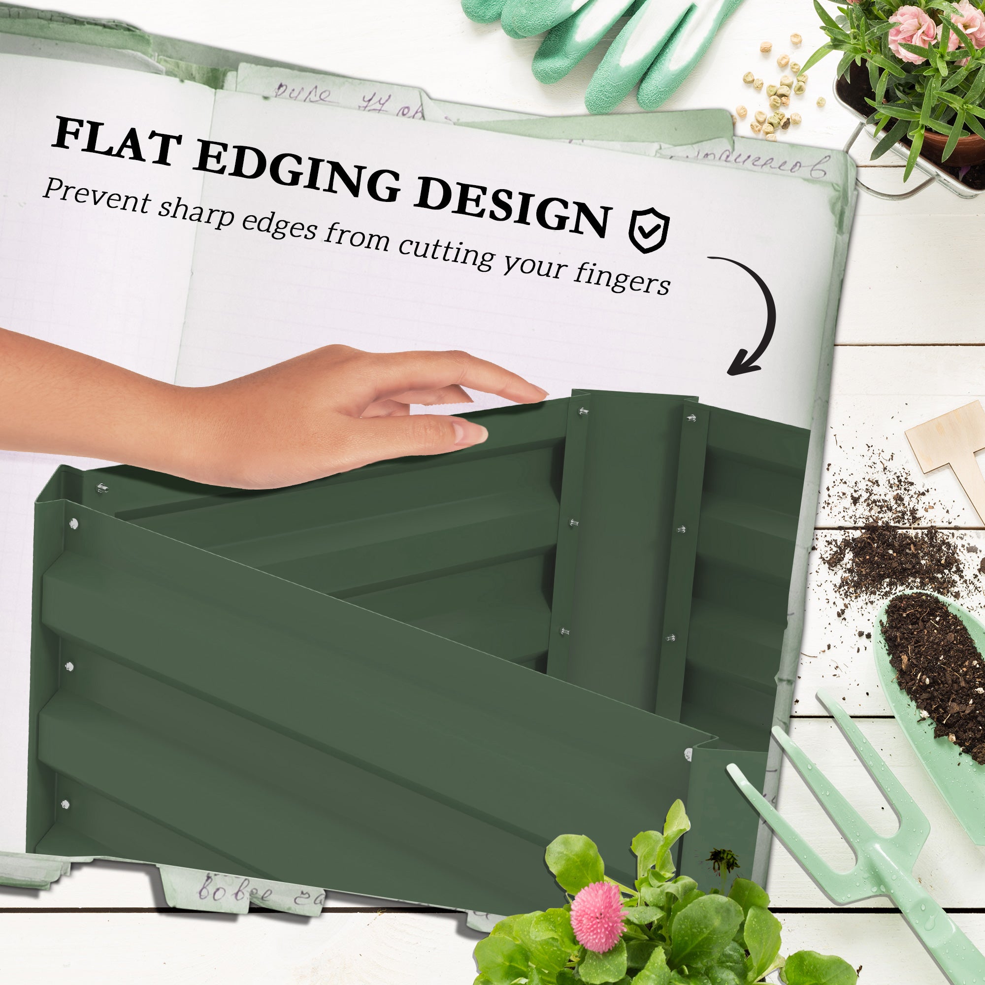 Galvanized Planter Box, 24" x 24" x 55" Raised Garden Bed with Tomato Cage for Climbing Vines, Green - Green - Image 6