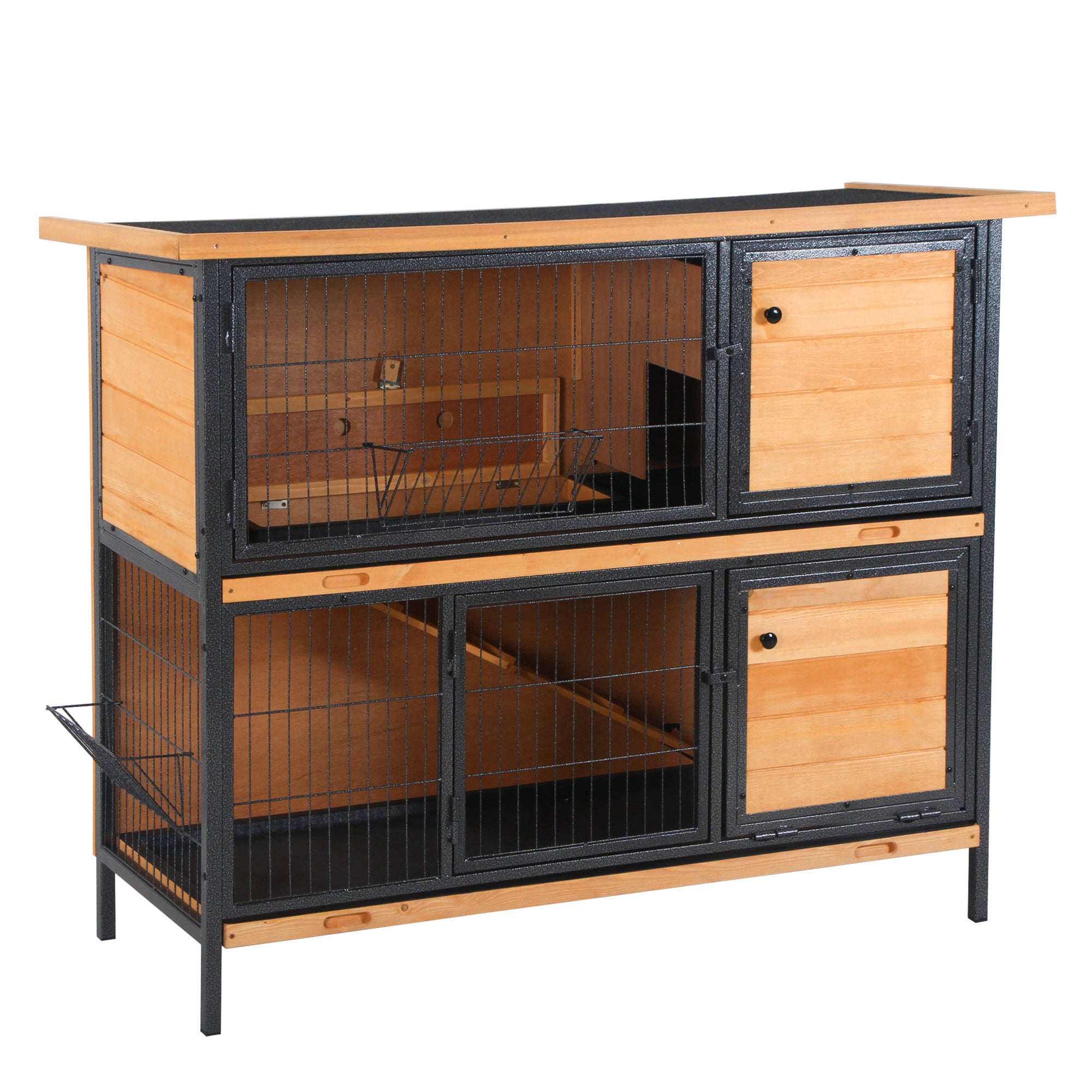 48" 2-Story Large Rabbit Hutch Bunny Cage Wooden Pet House Metal Frame with Rooms, Ramp, No Leak Tray, Feeding Trough, Waterproof Asphalt Roof for Rabbits, Chickens, Ducks, Outdoor/Indoor - Light yellow