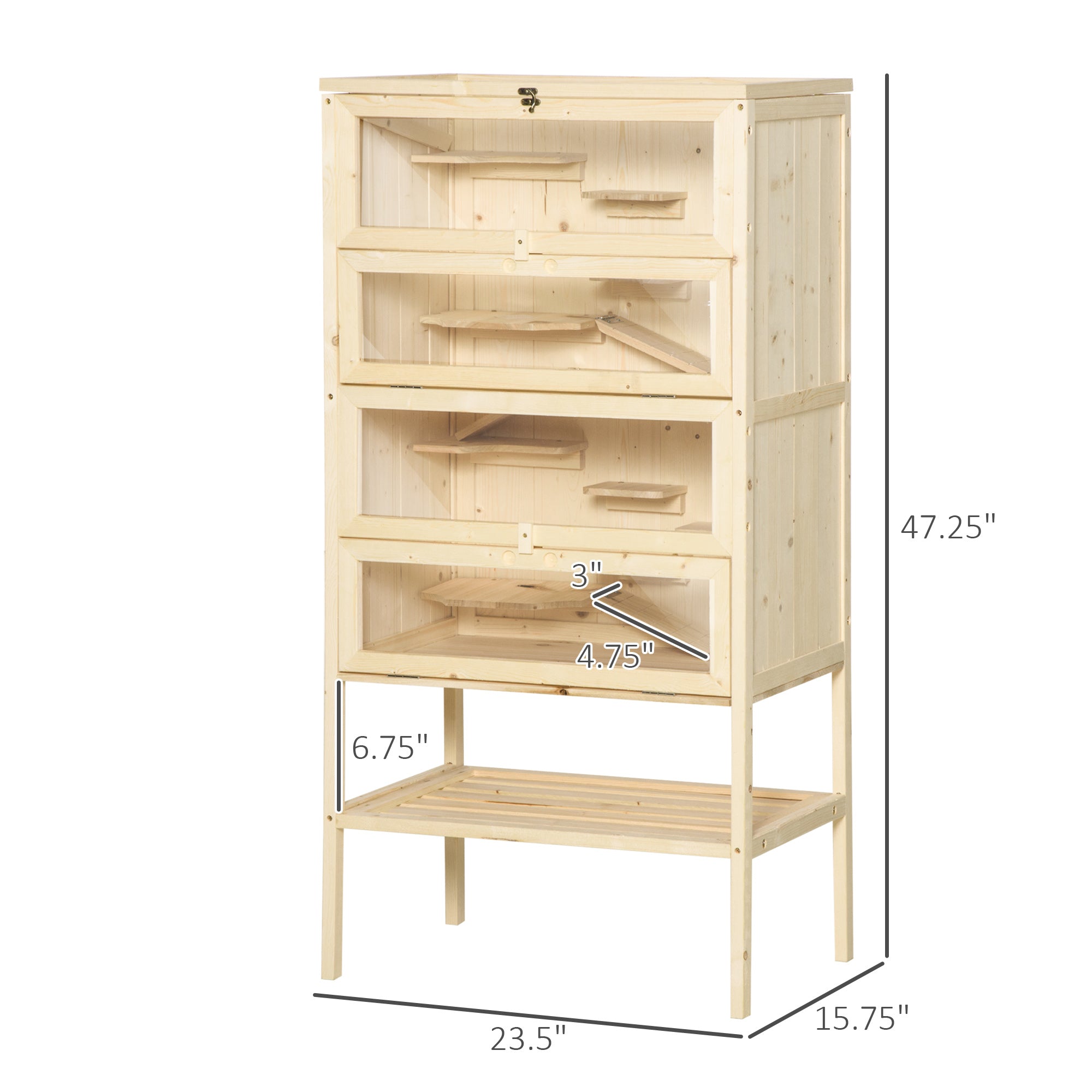 5-Tier Wooden Hamster Cage Mice Habitat Rat Habitat with Openable Top, Front Door and Storage Shelf - Natural Wood - Image 3