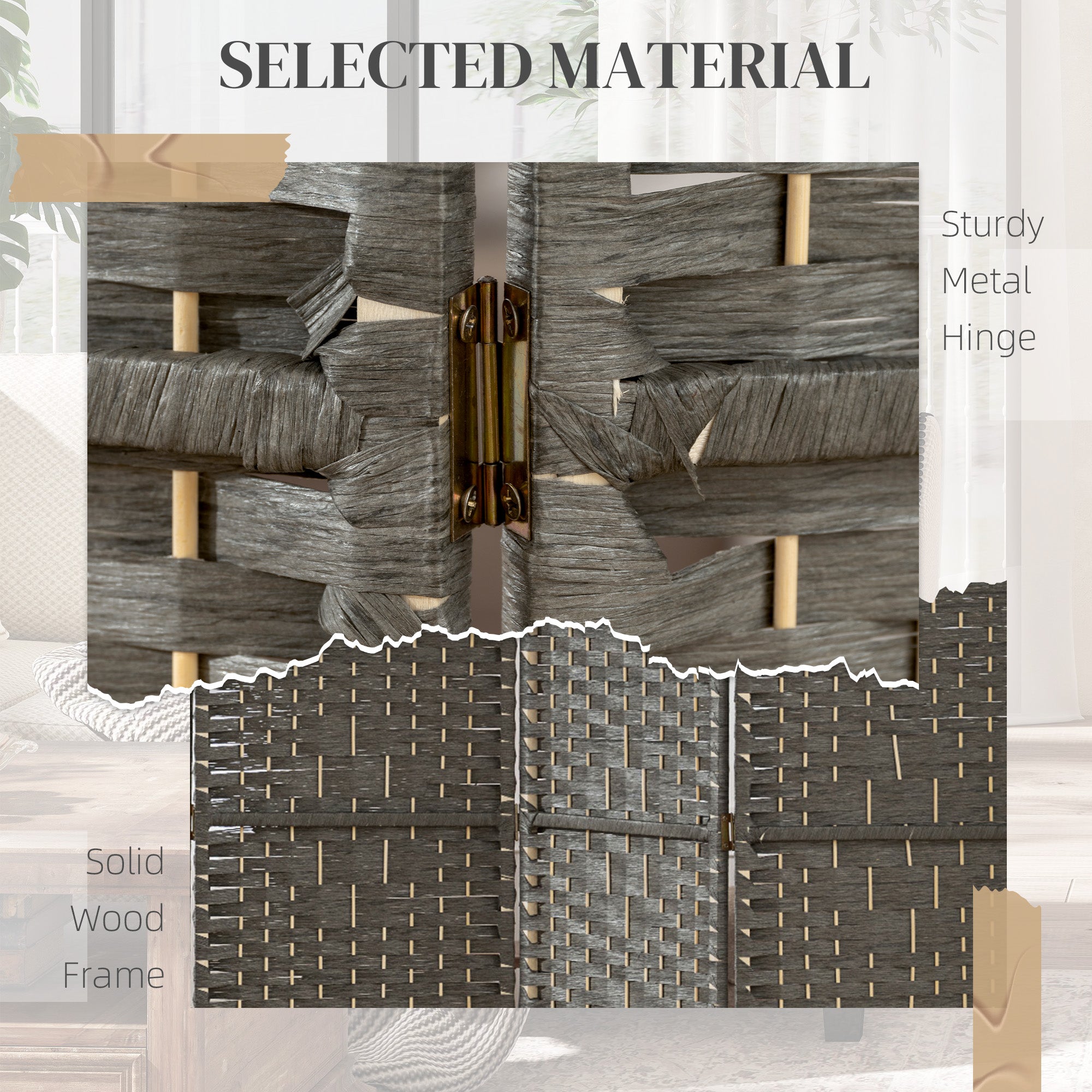4 Panel Room Divider, Folding Screen, 5.6', Dark Gray