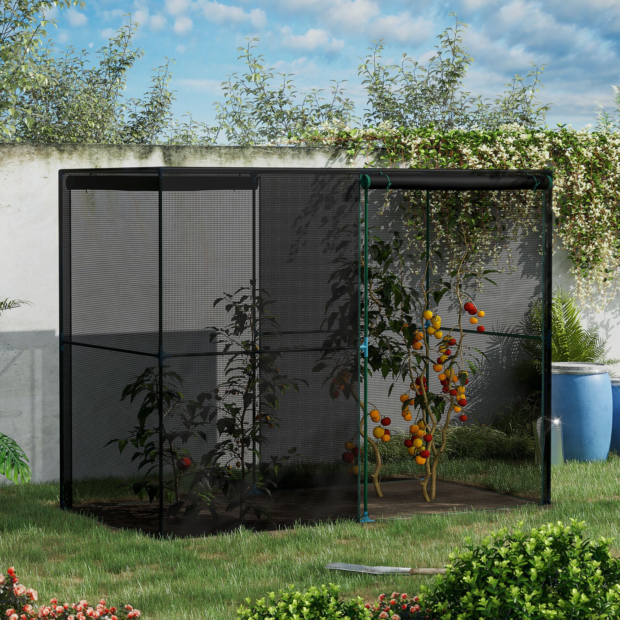 8' x 4' x 6' Crop Cage, Plant Protection Tent with Zippered Doors for Vegetable Garden, Backyard, Black - Black - Image 2
