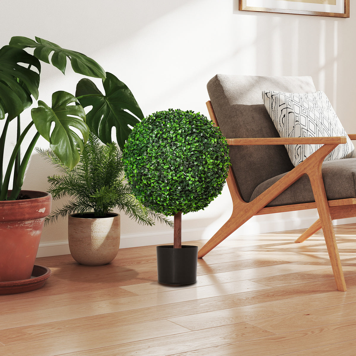 23.5" Artificial Boxwood Topiary Ball Tree, Fake Decorative Plant, Nursery Pot Included for Home, Balcony, Backyard and Garden