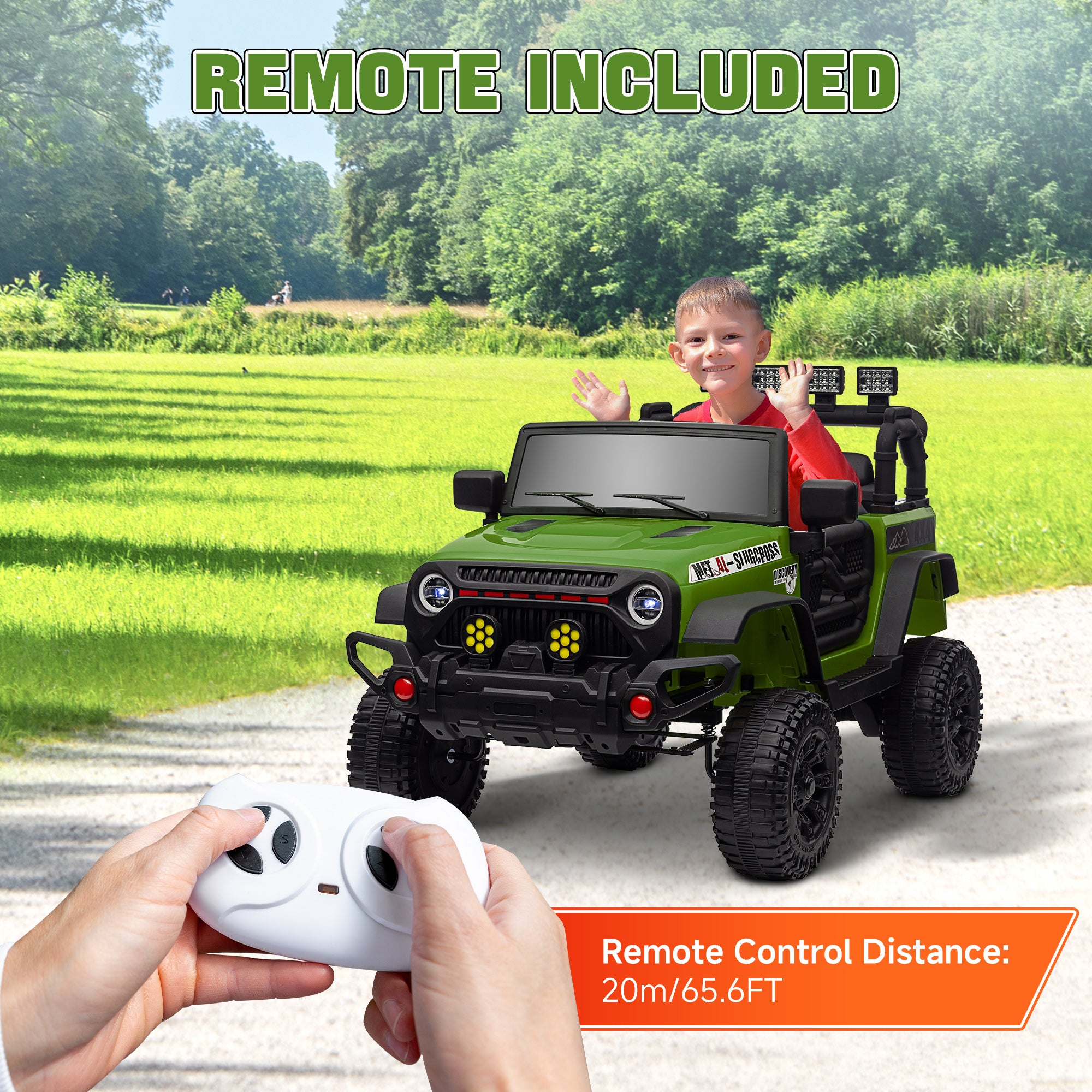 12V Battery Powered Ride on Car, Ride on Truck w/ Remote, 4 Suspension Wheels, Music Horn Lights, Green