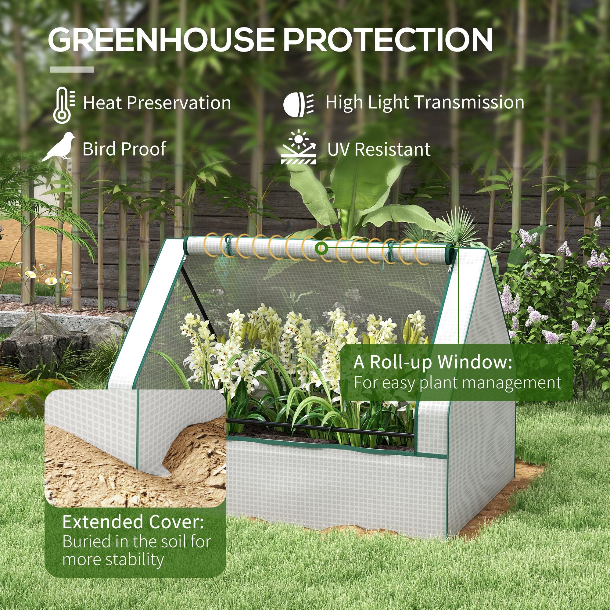 Raised Garden Bed, Outdoor Metal Planter Box with Mini Greenhouse, White and Silver - White, Silver - Image 5
