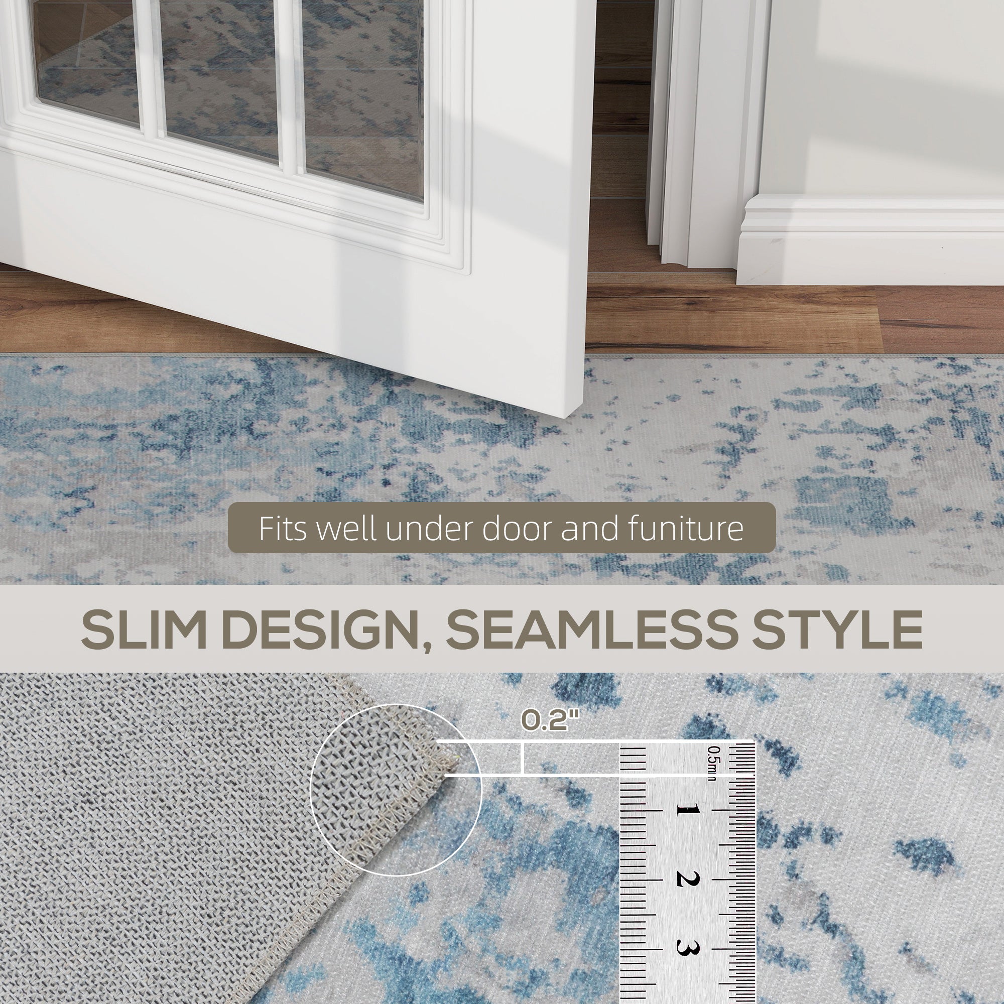 Area Rug 4x6, Machine Washable Rug, Non-Slip Modern Abstract Floor Carpet for Living Room, Bedroom, Dining Room, Blue