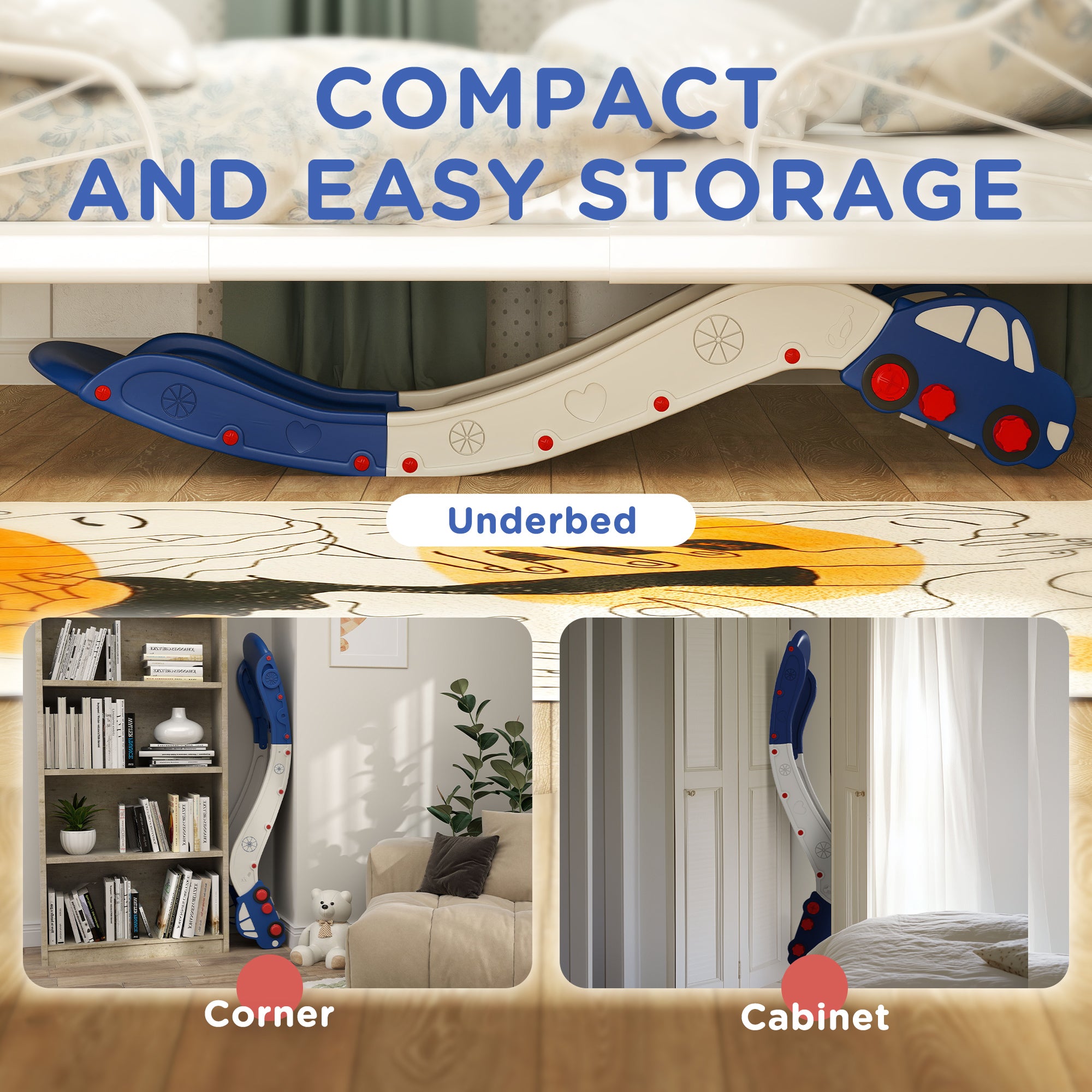 Extra Length Toddler Slide for Bed, Sofa, Easy to Assemble, Blue
