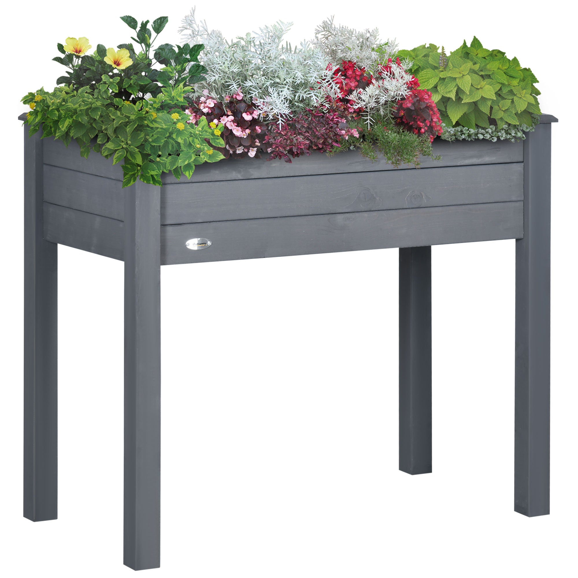 34" Raised Garden Bed, Elevated Wooden Planter Box with Holes for Vegetables, Herb, Flowers for Backyard, Dark Gray - Dark Gray