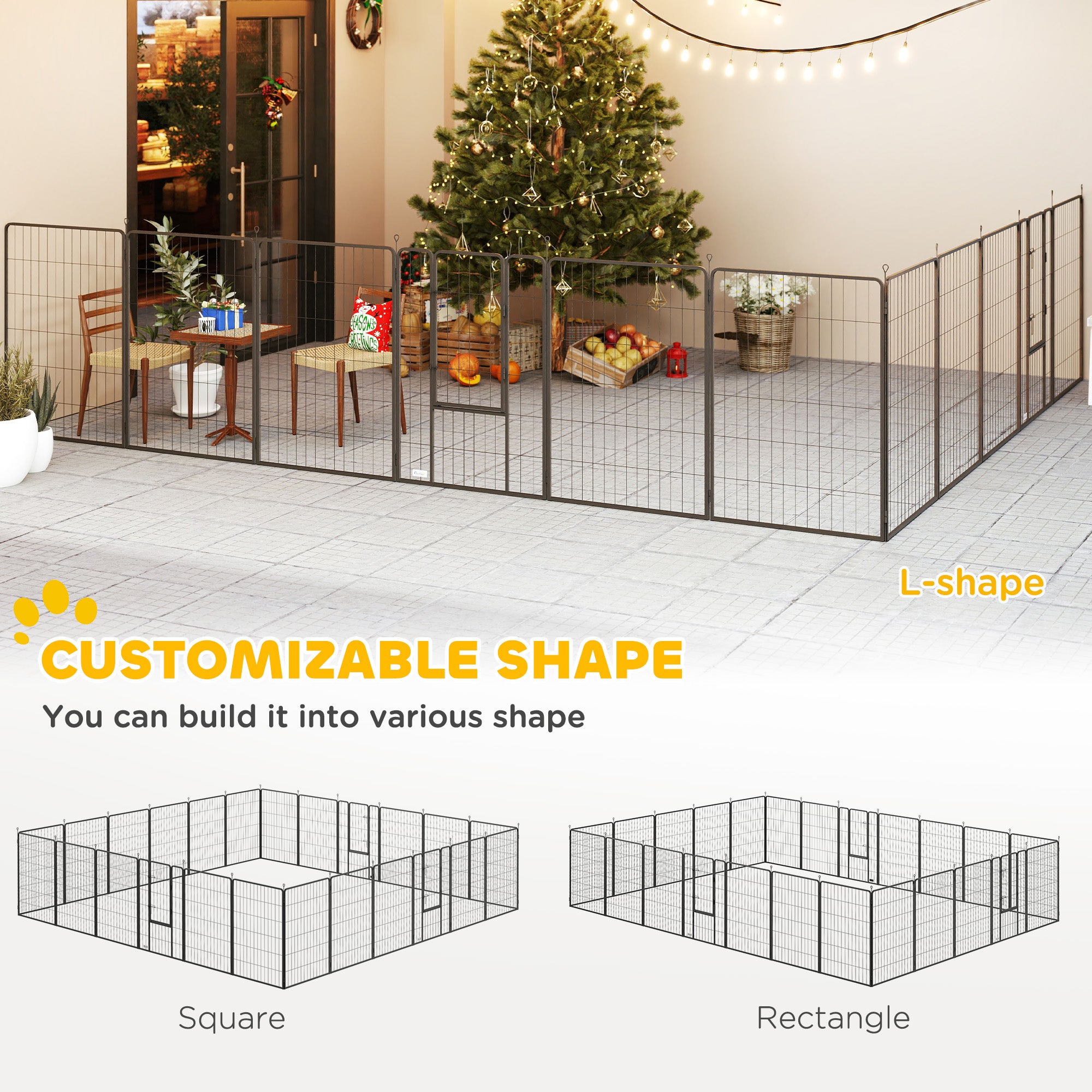 Dog Playpen for Indoor Outdoor, 24 Panels 44.5" H Puppy Playpen with Lockable Door, DIY Shape Pet Exercise Fence, Black - Black - Image 4