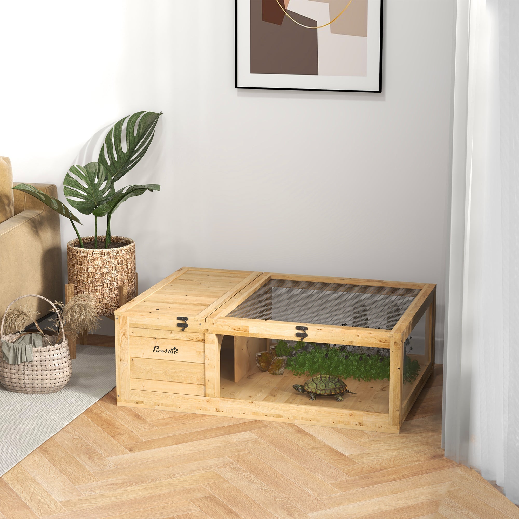 Wooden Reptile Cage with Top Access for Turtles, Lizards, Snakes, Yellow - Yellow - Image 2