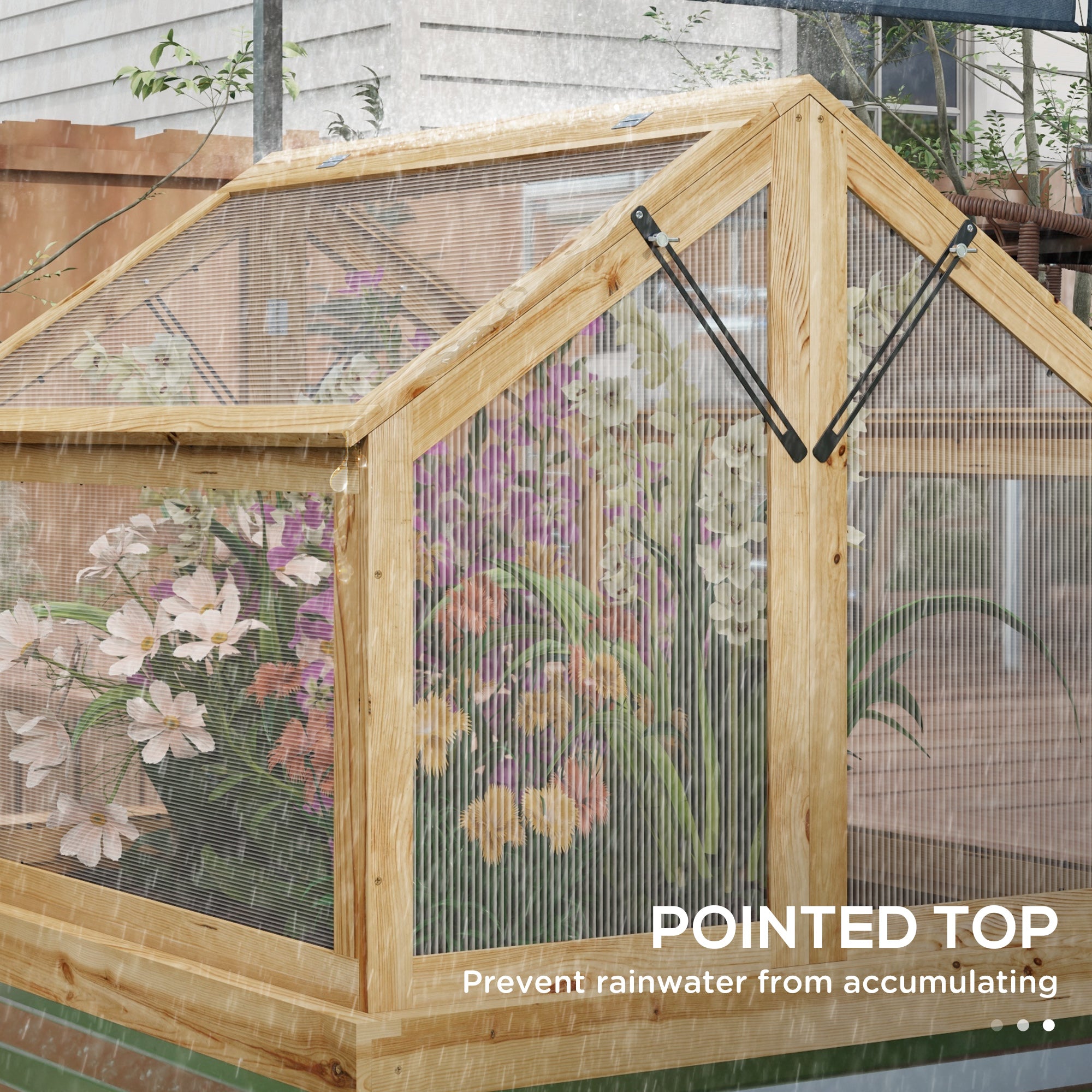 Raised Garden Flower Bed Kit with Greenhouse, Wooden Cold Frame Planter, 35.5" x 31.5" x 36", Natural - Natural Wood - Image 8