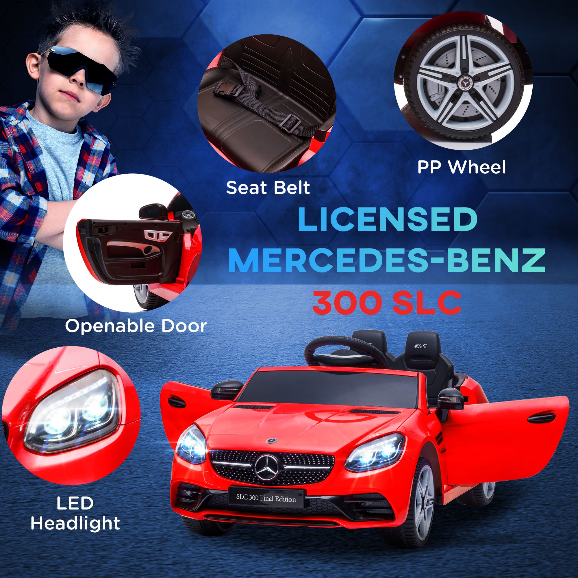 Mercedes SLC 300 Licensed Kids Electric Car with Remote Control, 12V Battery Powered Kids Ride on Car with Music, Lights, Suspension for 3-6 Years Old, Red