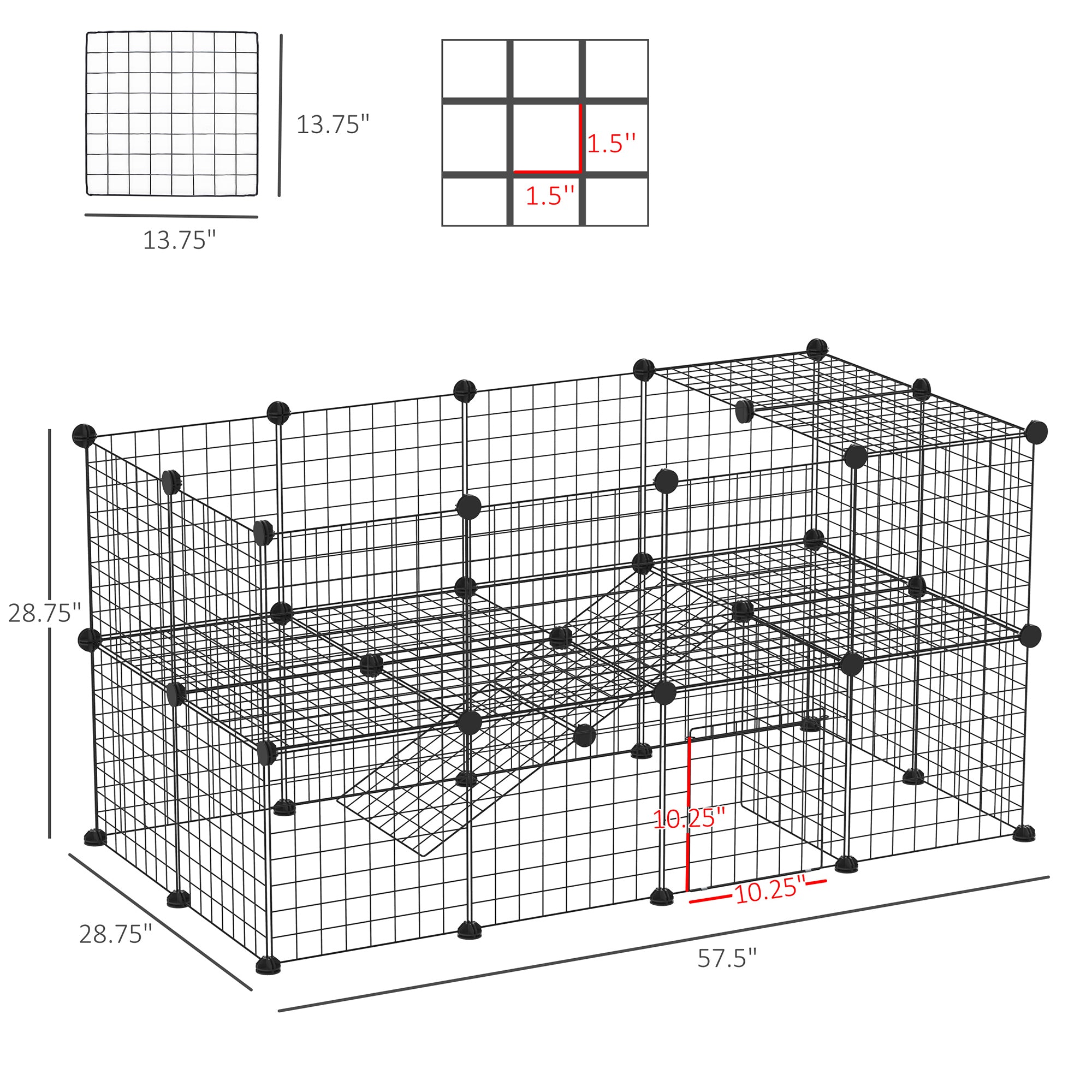 36 Panels Small Animal Playpen with Door, DIY C & C Cage for Guinea Pigs with Ramp, Portable Metal Wire Yard for Rabbit, Hedgehogs, 14 x 14 in - Black - Image 3